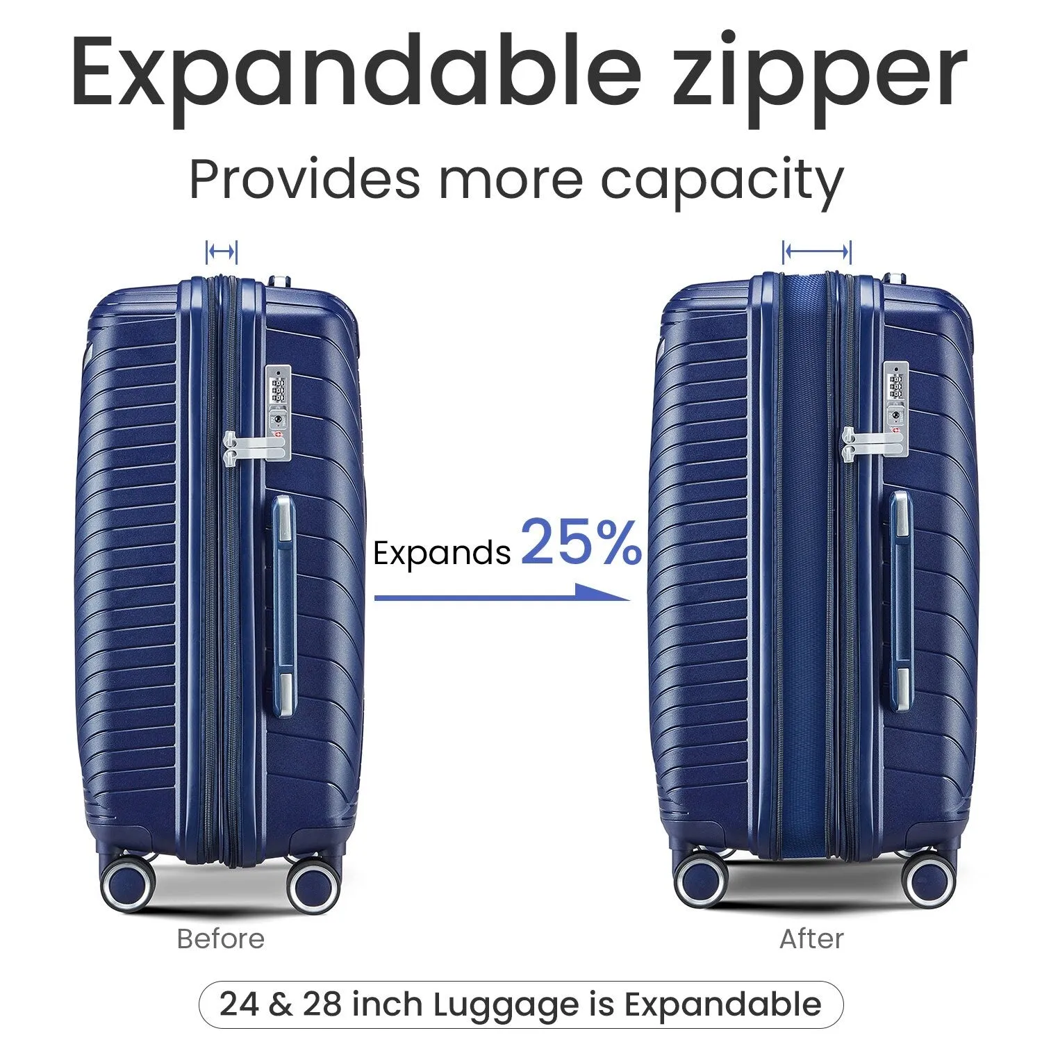 4 Piece Luggage Sets with Adjustable Handle and TSA Lock, Expandable Suitcase with Zippered Pocket (14/20/24/28)