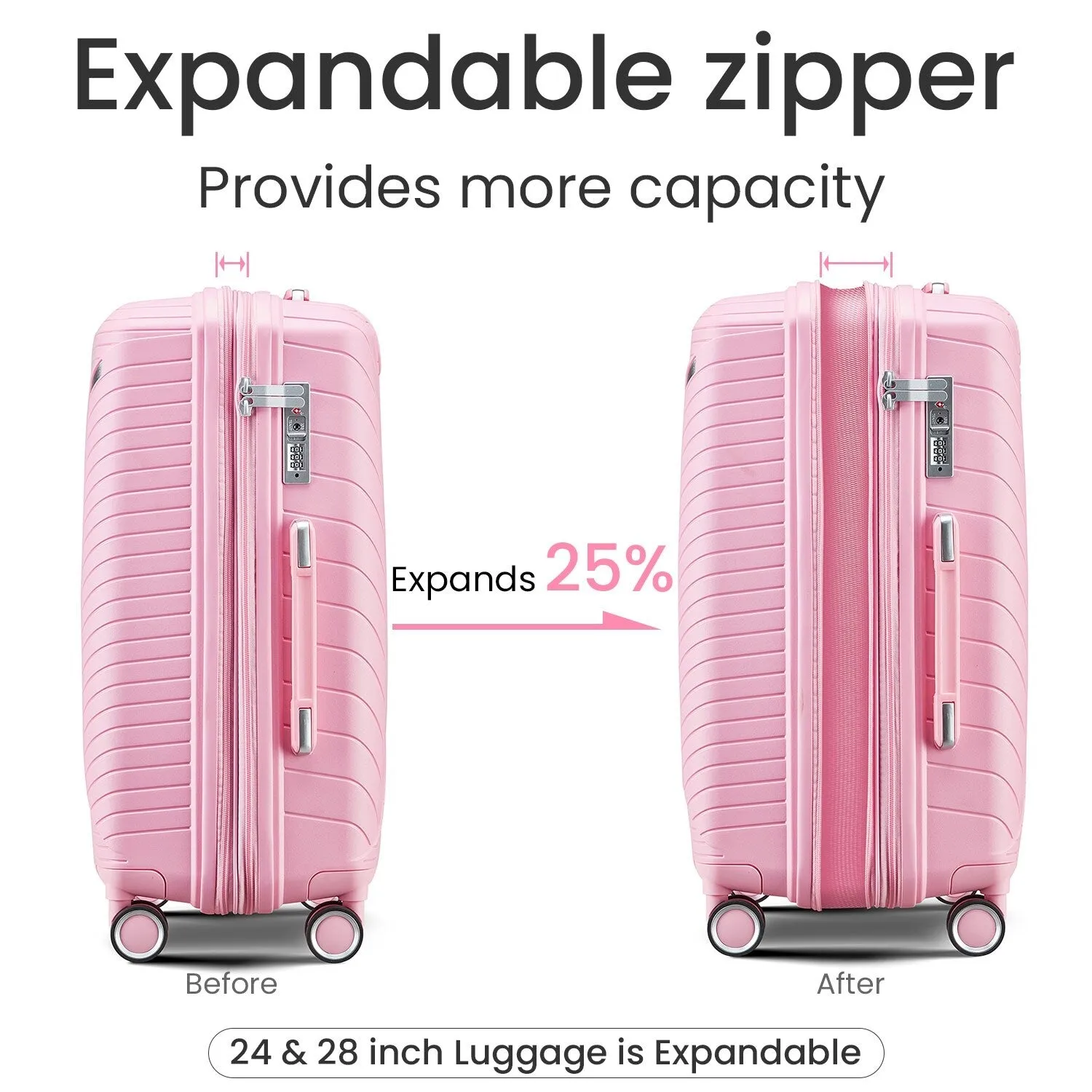 4 Piece Luggage Sets with Adjustable Handle and TSA Lock, Expandable Suitcase with Zippered Pocket (14/20/24/28)
