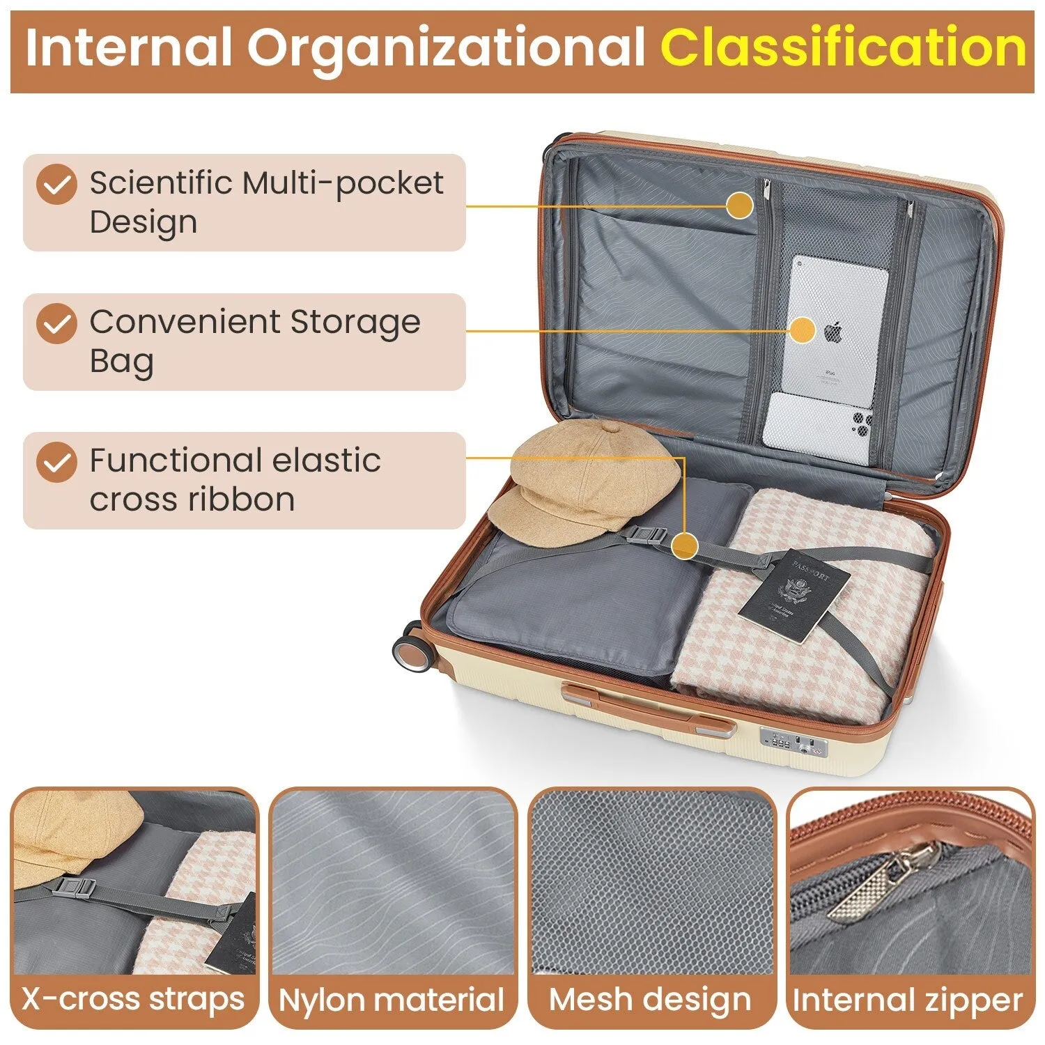 4 Piece Luggage Sets with Adjustable Handle and TSA Lock, Expandable Suitcase with Zippered Pocket (14/20/24/28)