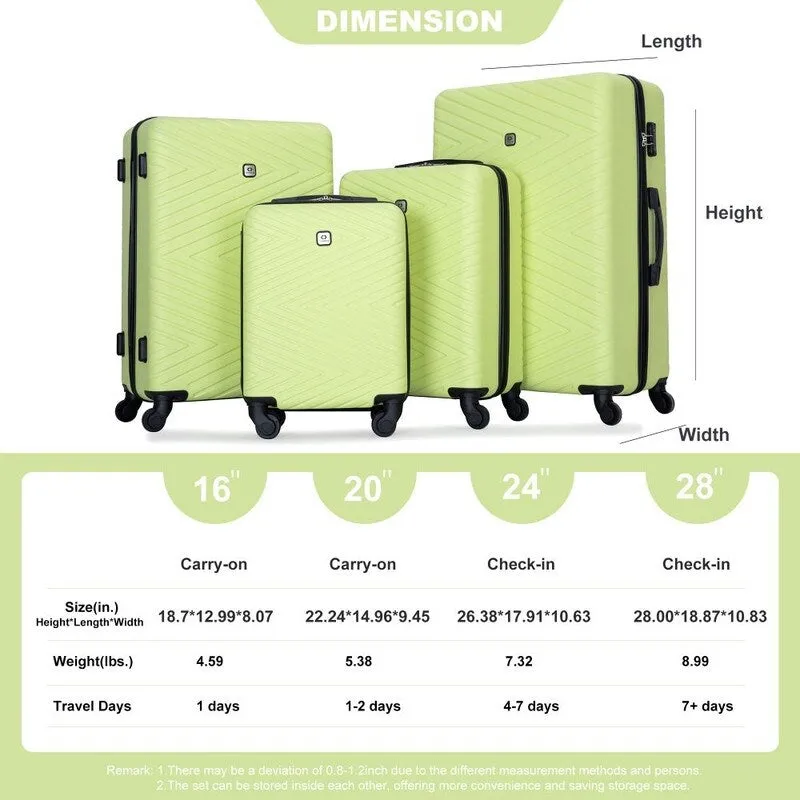 4PCS ABS Lightweight Suitcase Luggage Set with Rotating Wheels,24" and 28" with TSA Lock