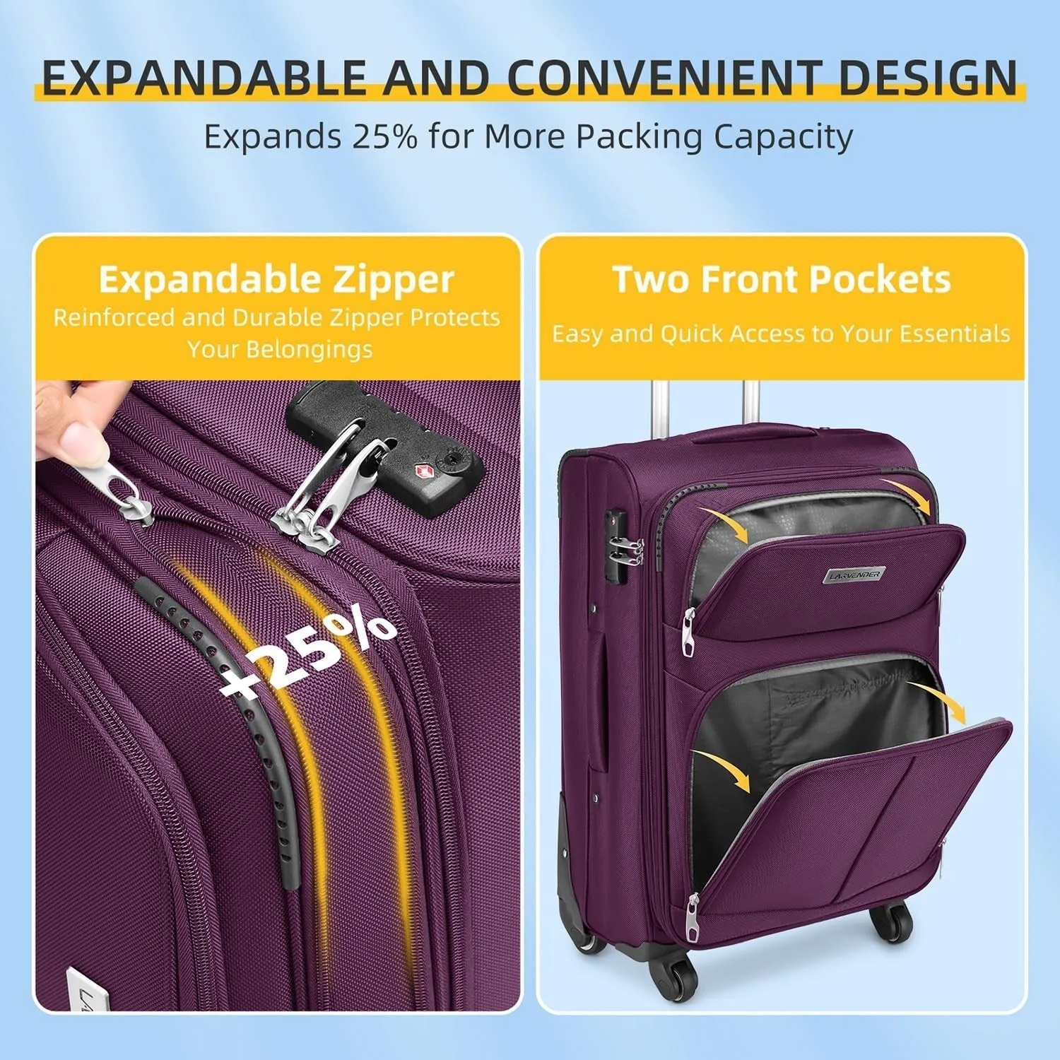 5 Pcs Softside Expandable Suitcases Set with Spinner Wheels & TSA Lock