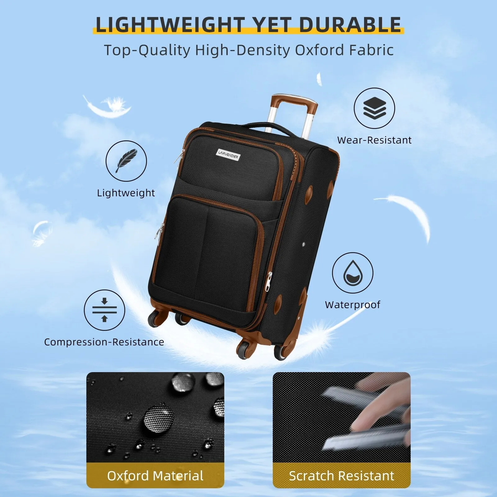 5 Pcs Softside Expandable Suitcases Set with Spinner Wheels & TSA Lock