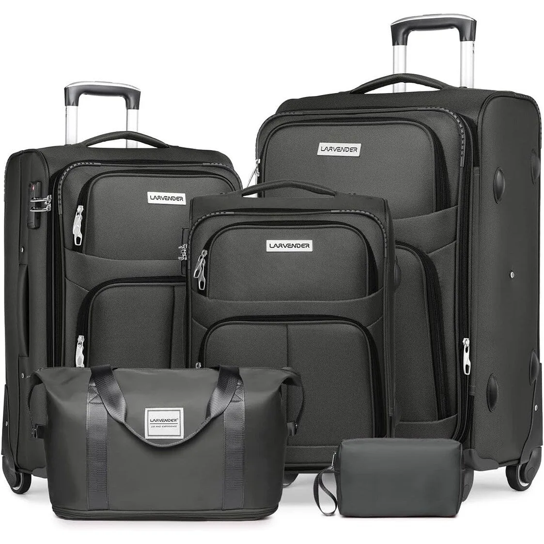5 Pcs Softside Expandable Suitcases Set with Spinner Wheels & TSA Lock