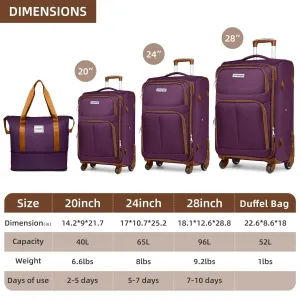 5 Pcs Softside Expandable Suitcases Set with Spinner Wheels & TSA Lock
