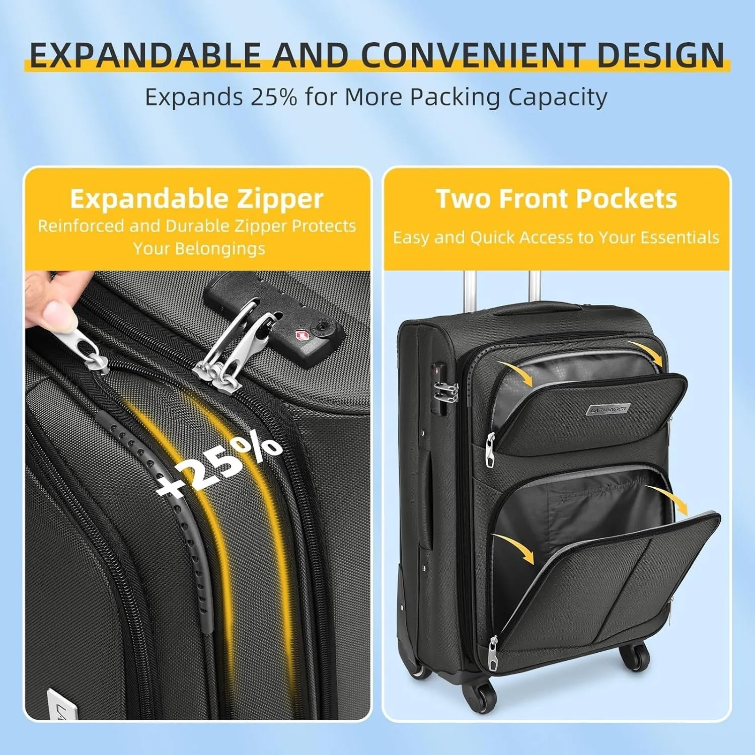 5 Pcs Softside Expandable Suitcases Set with Spinner Wheels & TSA Lock