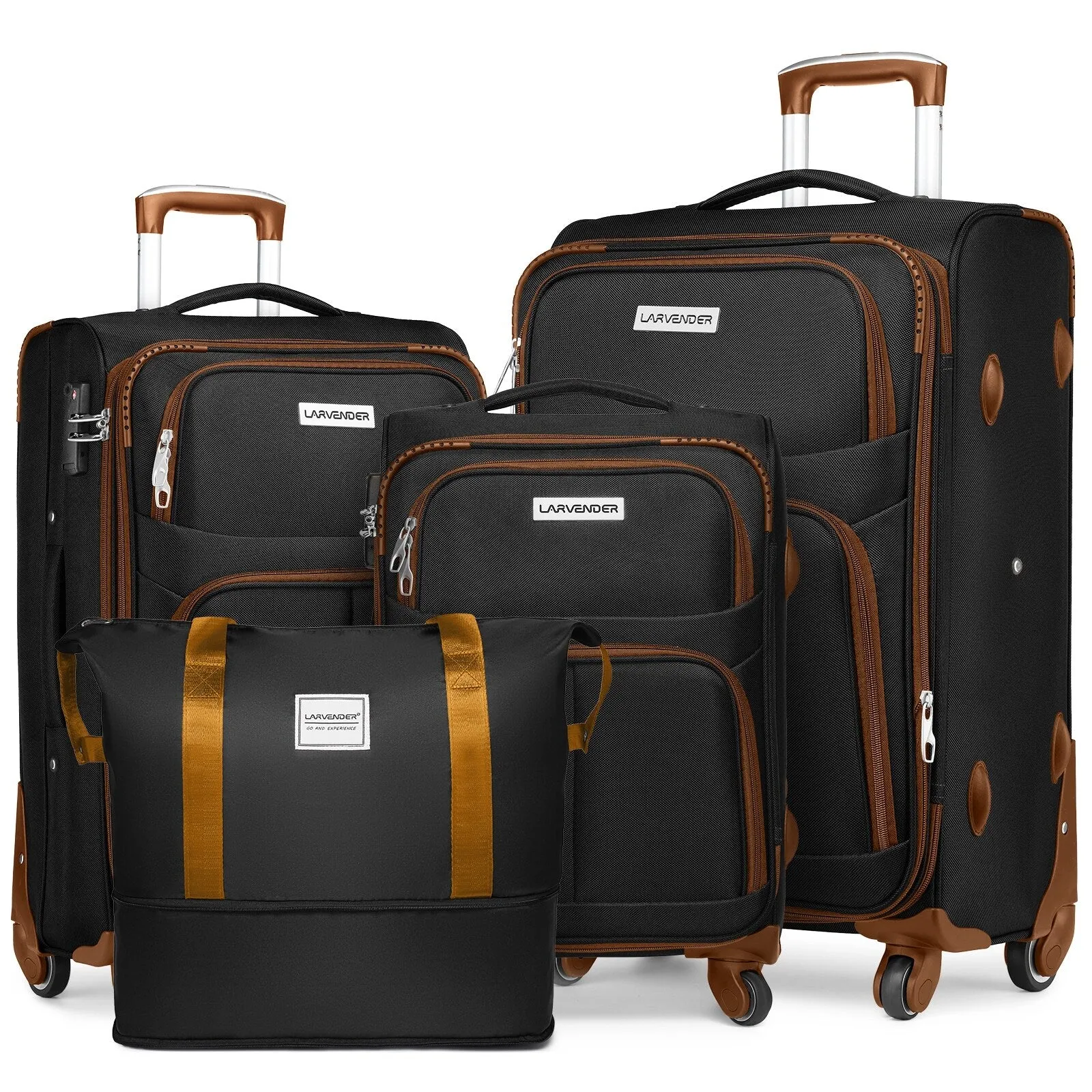 5 Pcs Softside Expandable Suitcases Set with Spinner Wheels & TSA Lock