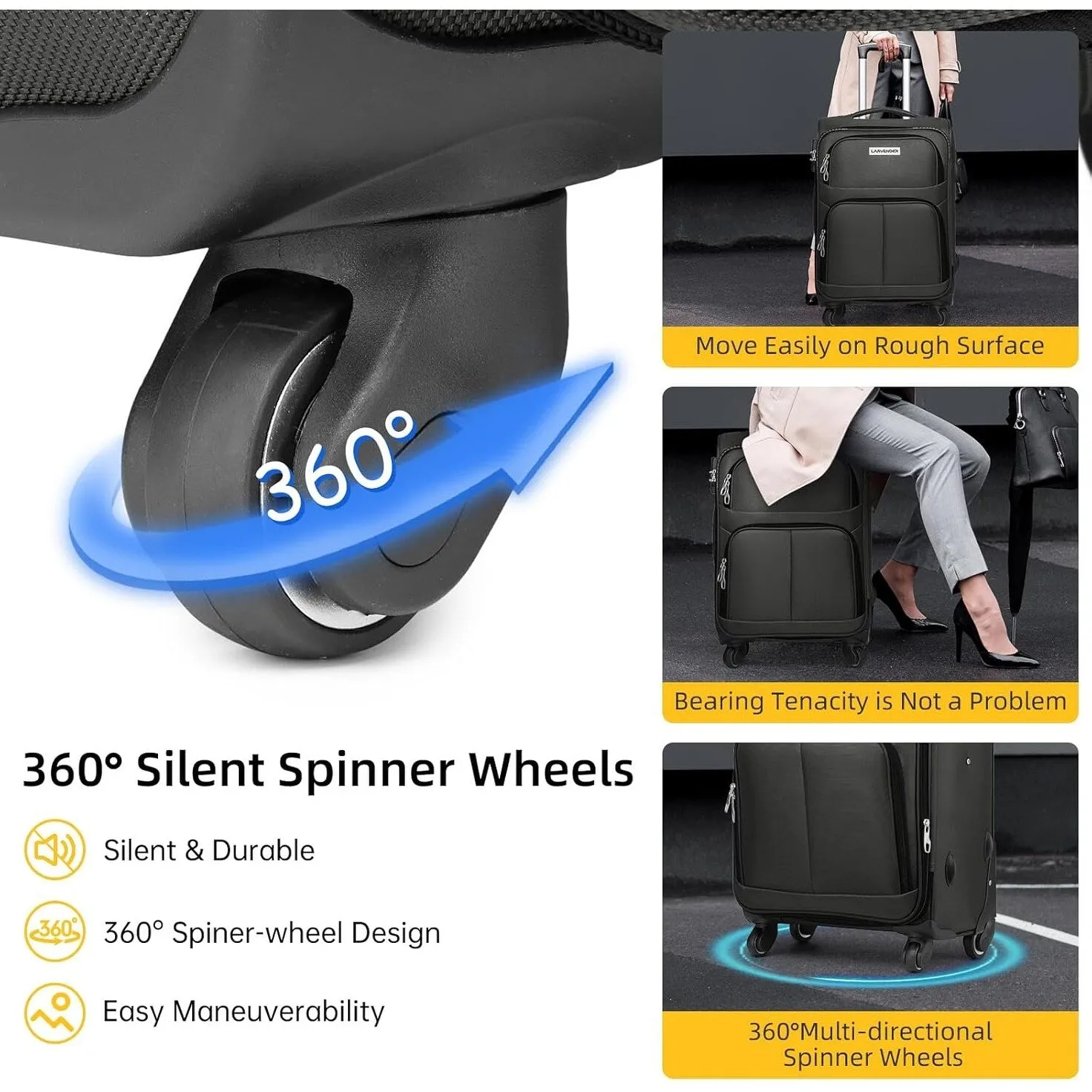 5 Pcs Softside Expandable Suitcases Set with Spinner Wheels & TSA Lock