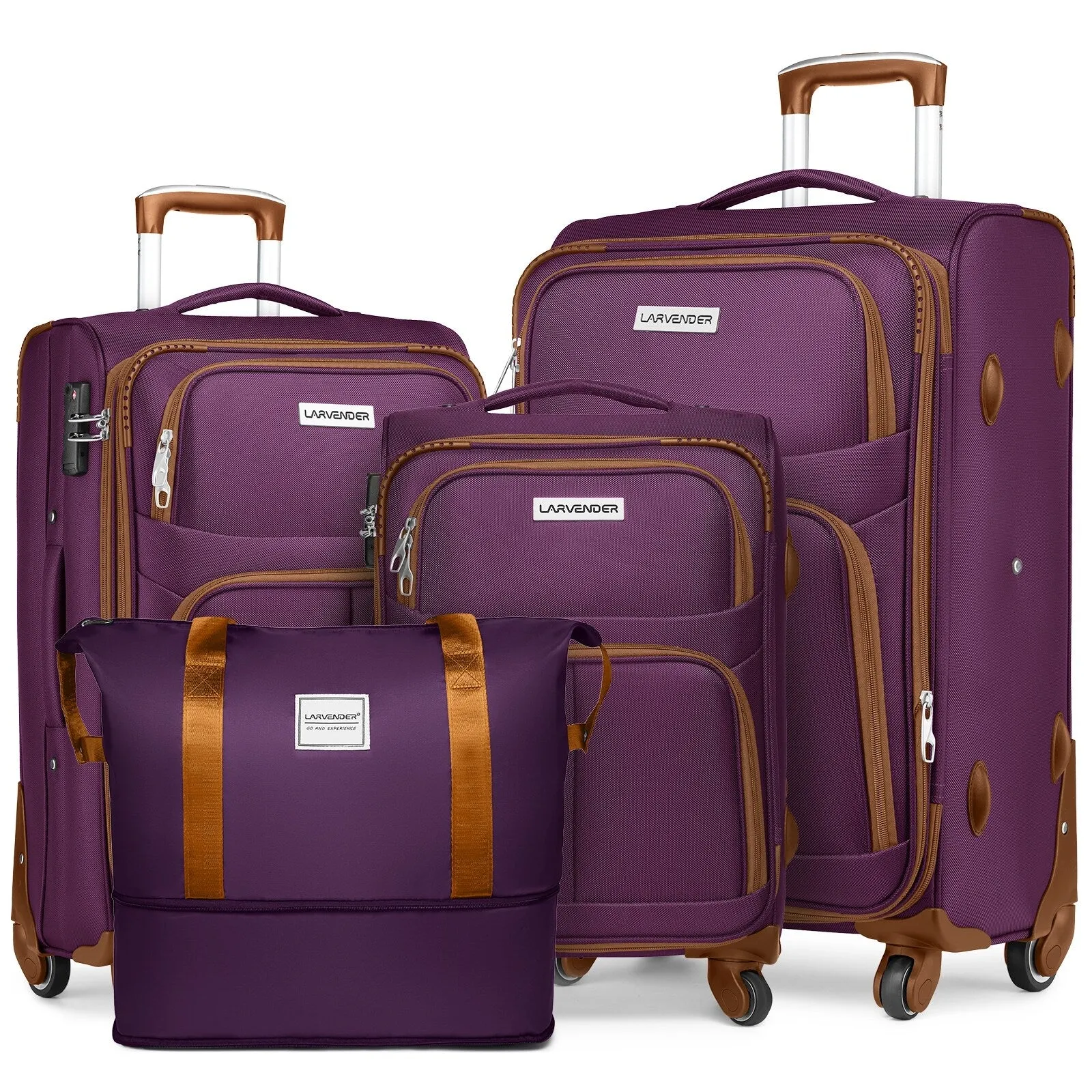 5 Pcs Softside Expandable Suitcases Set with Spinner Wheels & TSA Lock