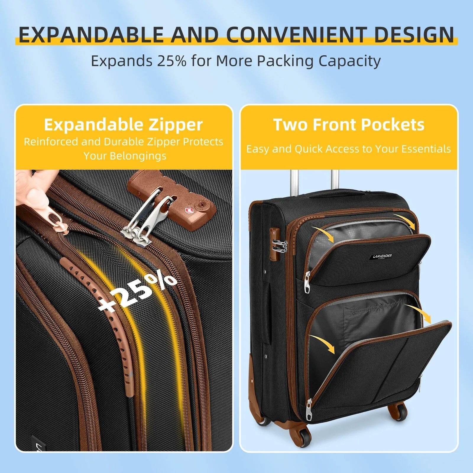 5 Pcs Softside Expandable Suitcases Set with Spinner Wheels & TSA Lock