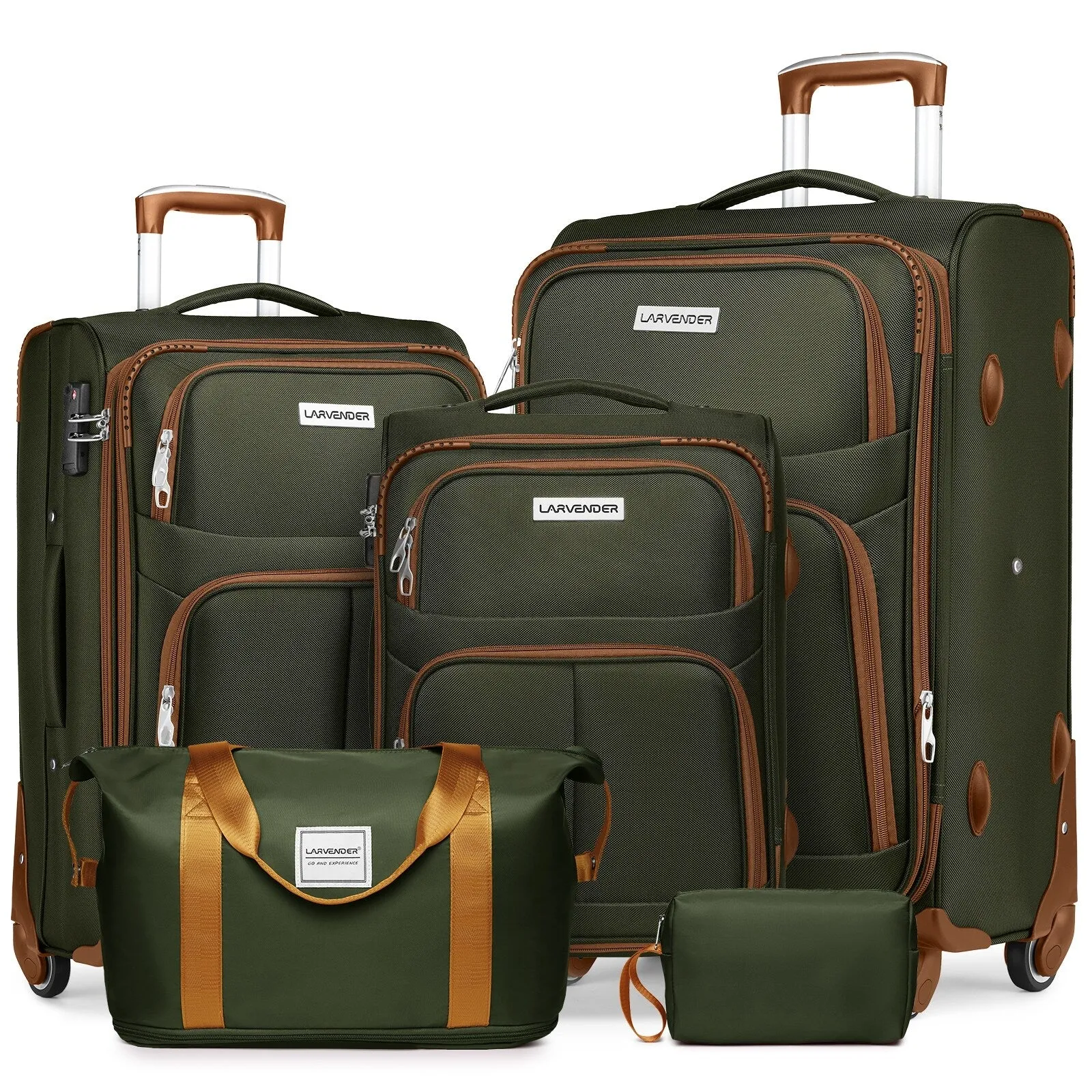 5 Pcs Softside Expandable Suitcases Set with Spinner Wheels & TSA Lock