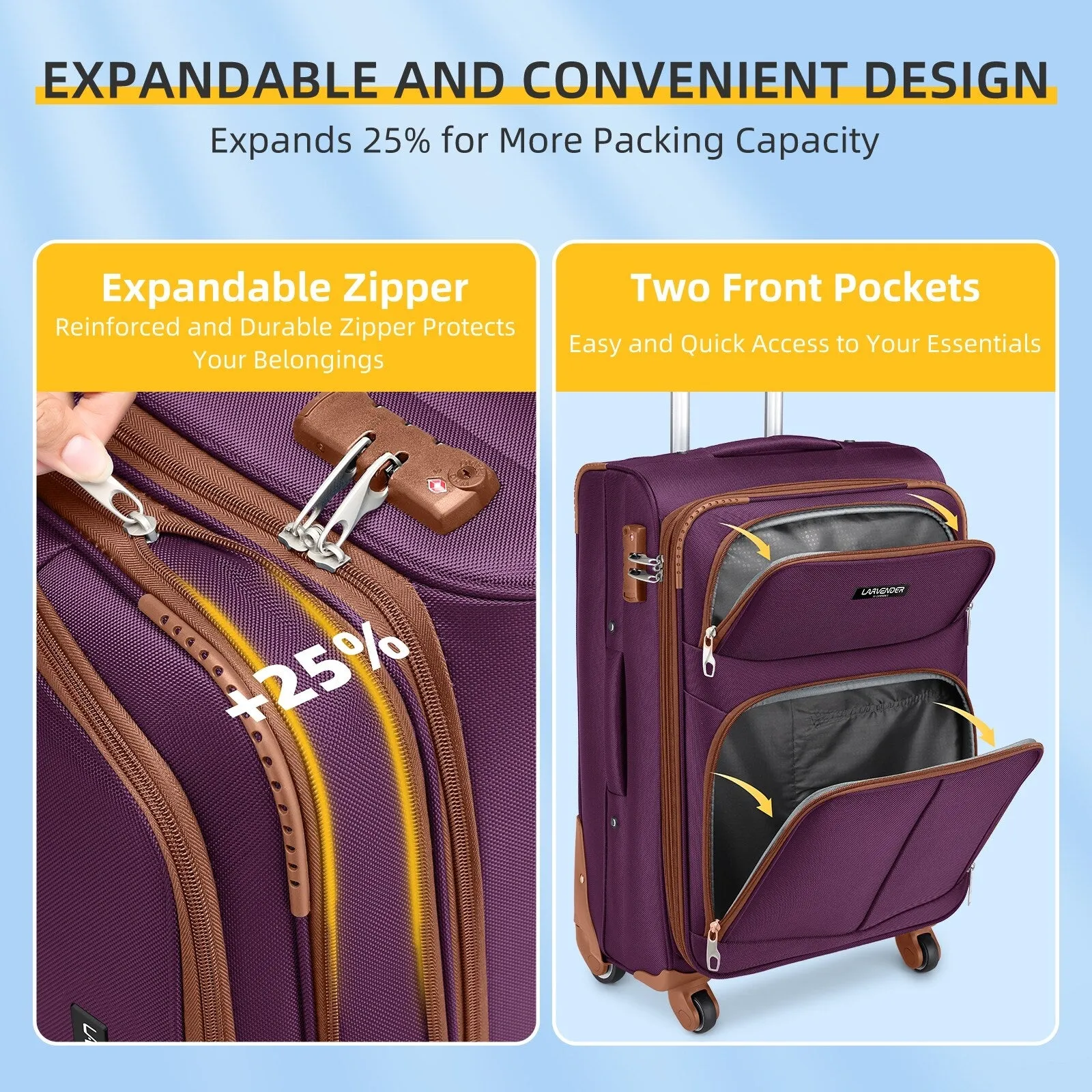 5 Pcs Softside Expandable Suitcases Set with Spinner Wheels & TSA Lock