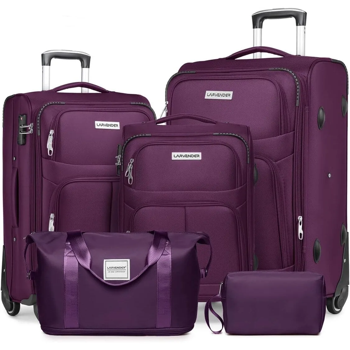 5 Pcs Softside Expandable Suitcases Set with Spinner Wheels & TSA Lock