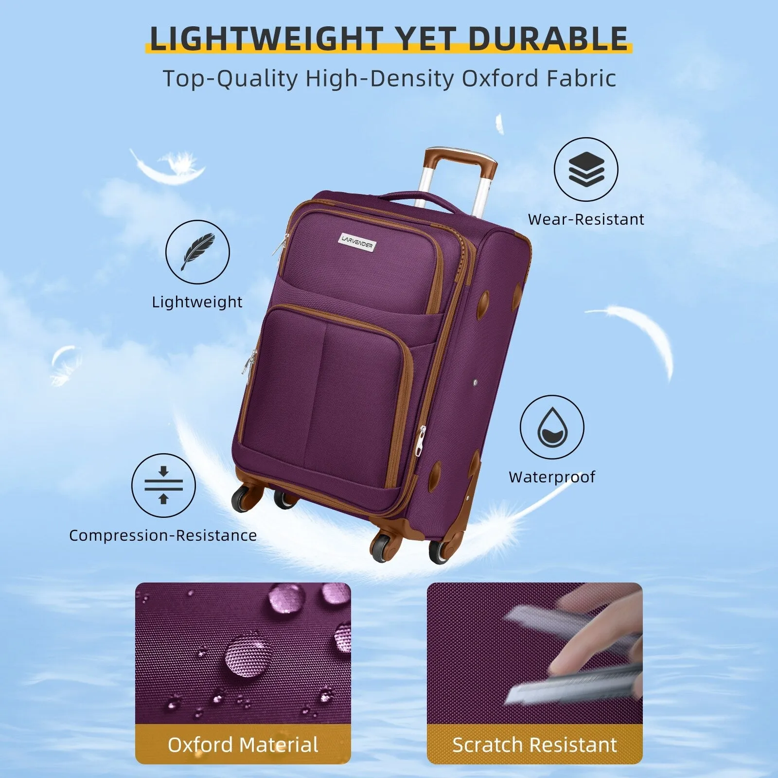 5 Pcs Softside Expandable Suitcases Set with Spinner Wheels & TSA Lock