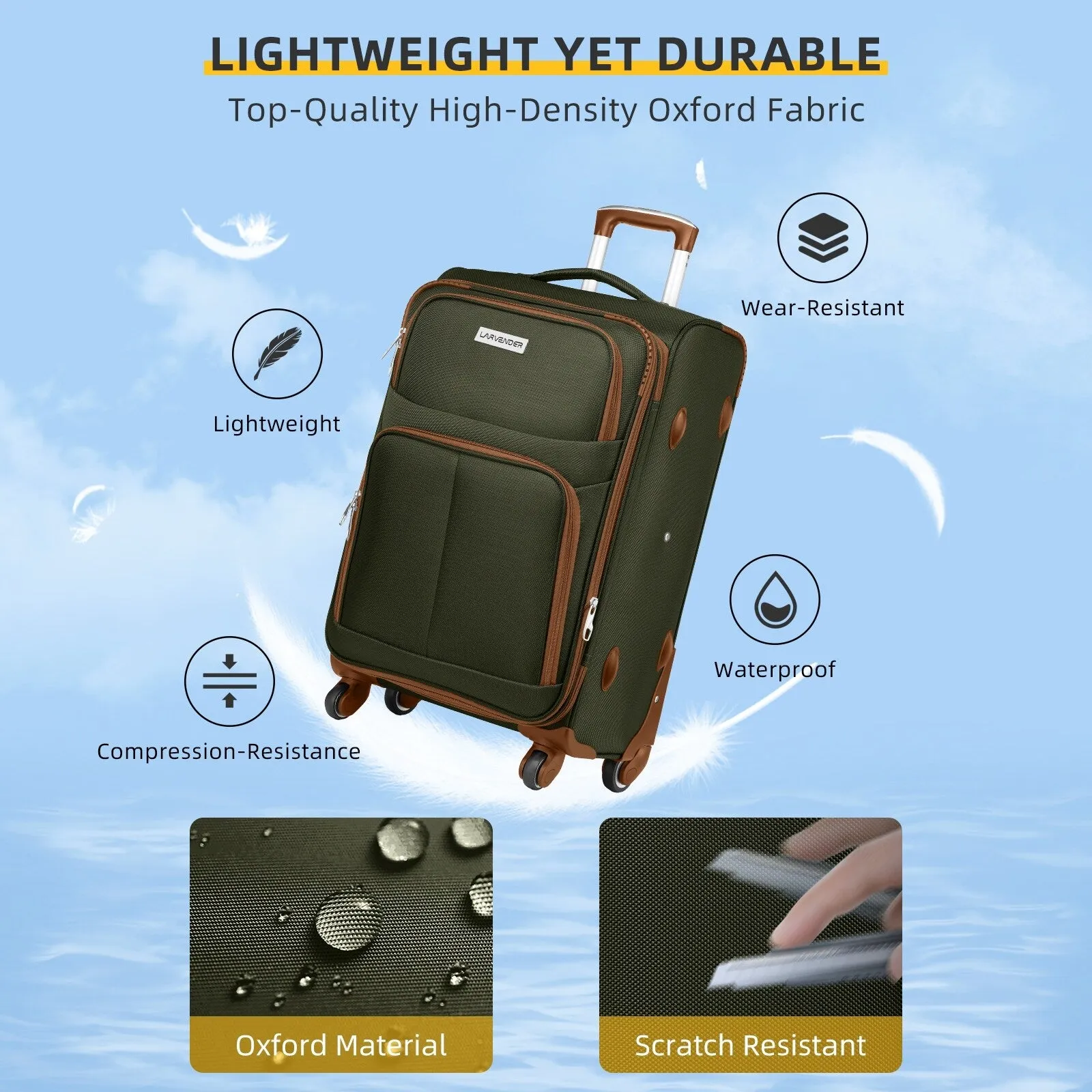 5 Pcs Softside Expandable Suitcases Set with Spinner Wheels & TSA Lock