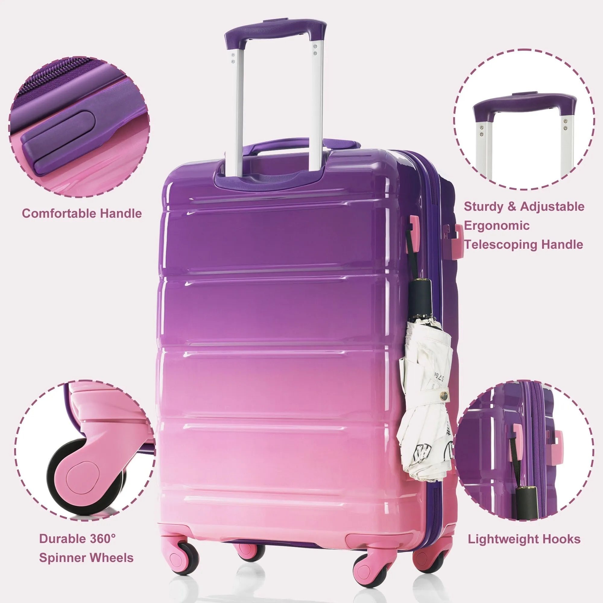 5 Piece Luggage Sets with USB Port and Travel Bag and Spinner Wheels