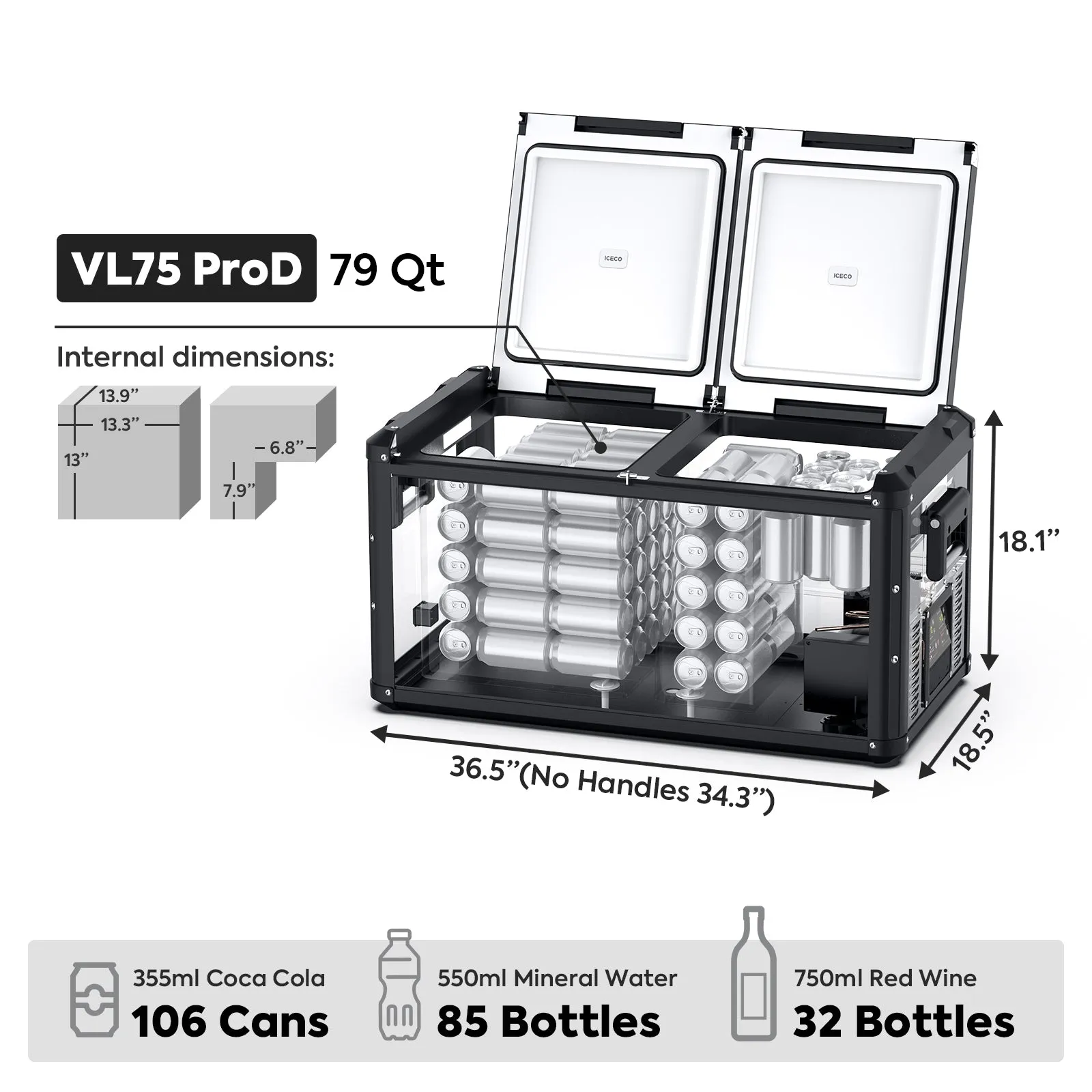 79.2QT VL75ProD Fridge Freezer with Camping Cot | ICECO