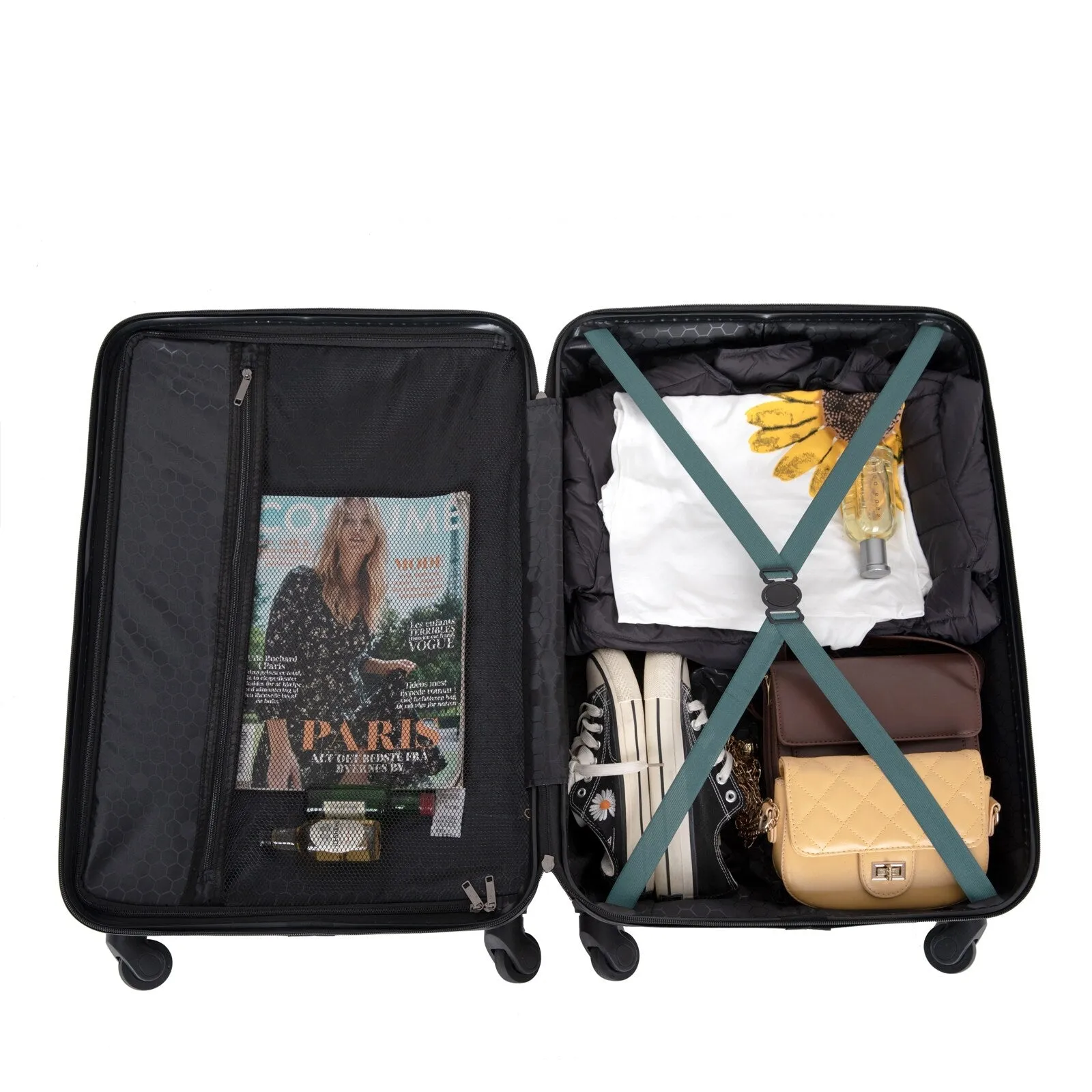 ABS 3 Piece Luggage Sets with TSA Lock and 2 Hooks, (20/24/28) Lightweight Suitcase with Spinner Wheels and Adjustable Pull Rod
