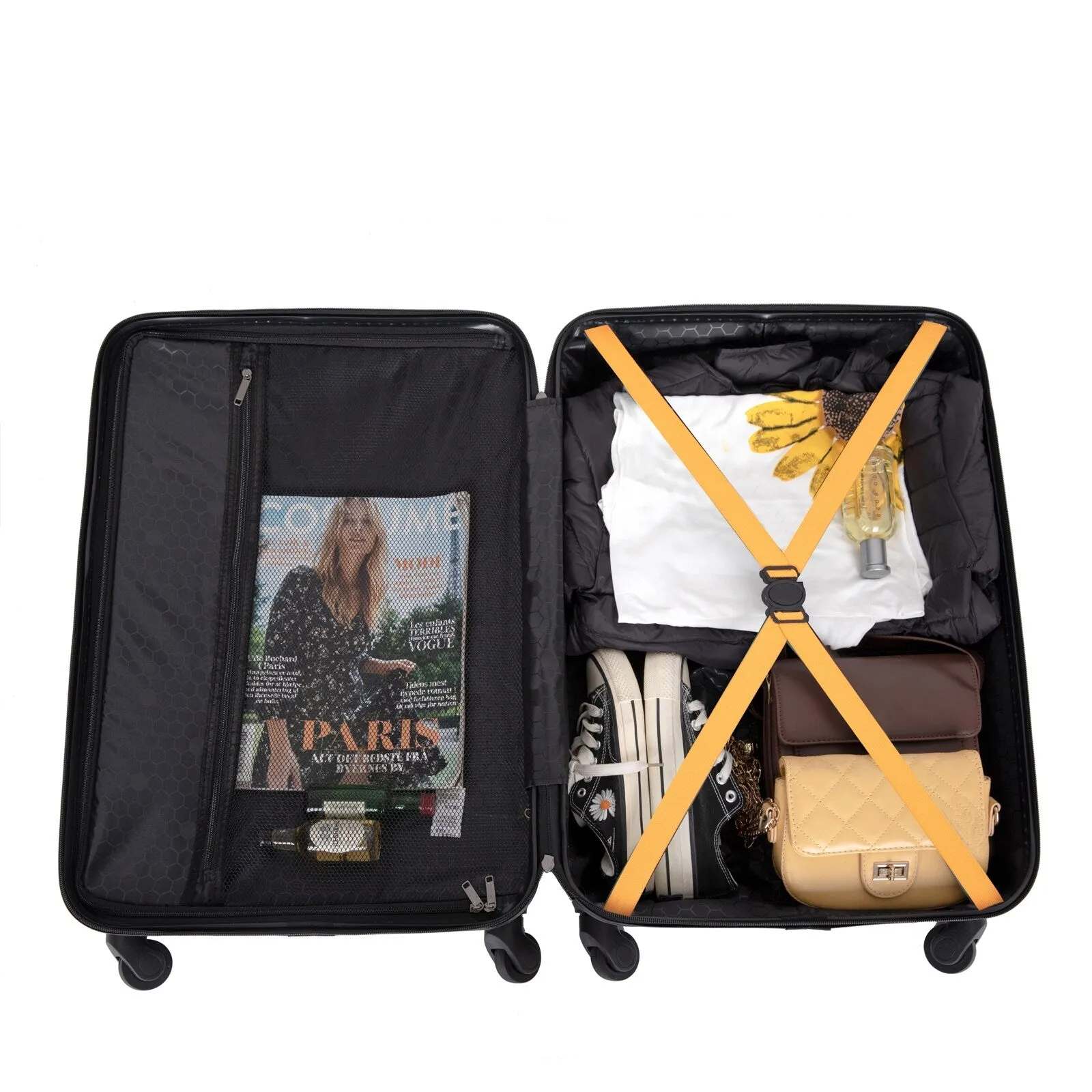 ABS 3 Piece Luggage Sets with TSA Lock and 2 Hooks, (20/24/28) Lightweight Suitcase with Spinner Wheels and Adjustable Pull Rod