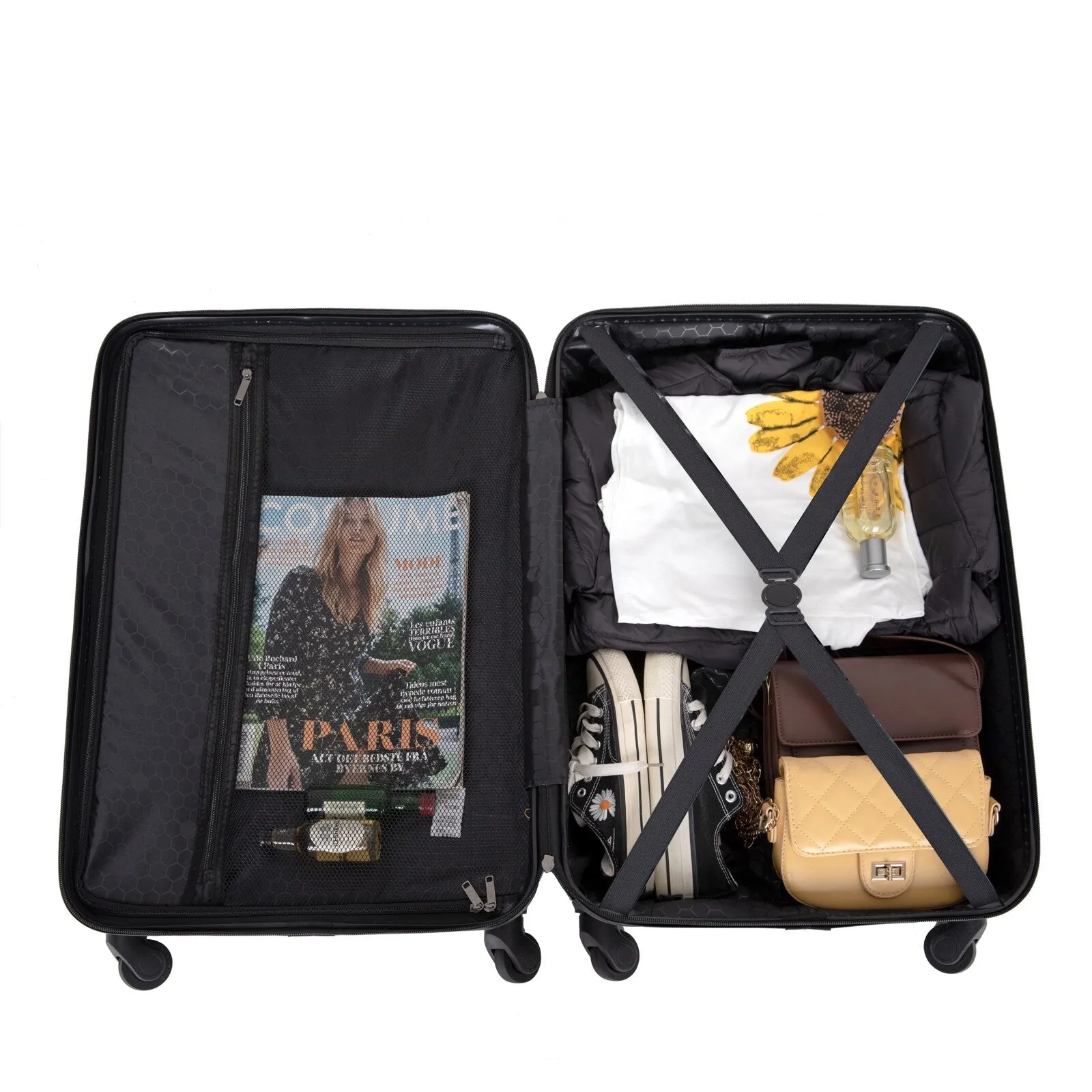 ABS 3 Piece Luggage Sets with TSA Lock and 2 Hooks, (20/24/28) Lightweight Suitcase with Spinner Wheels and Adjustable Pull Rod