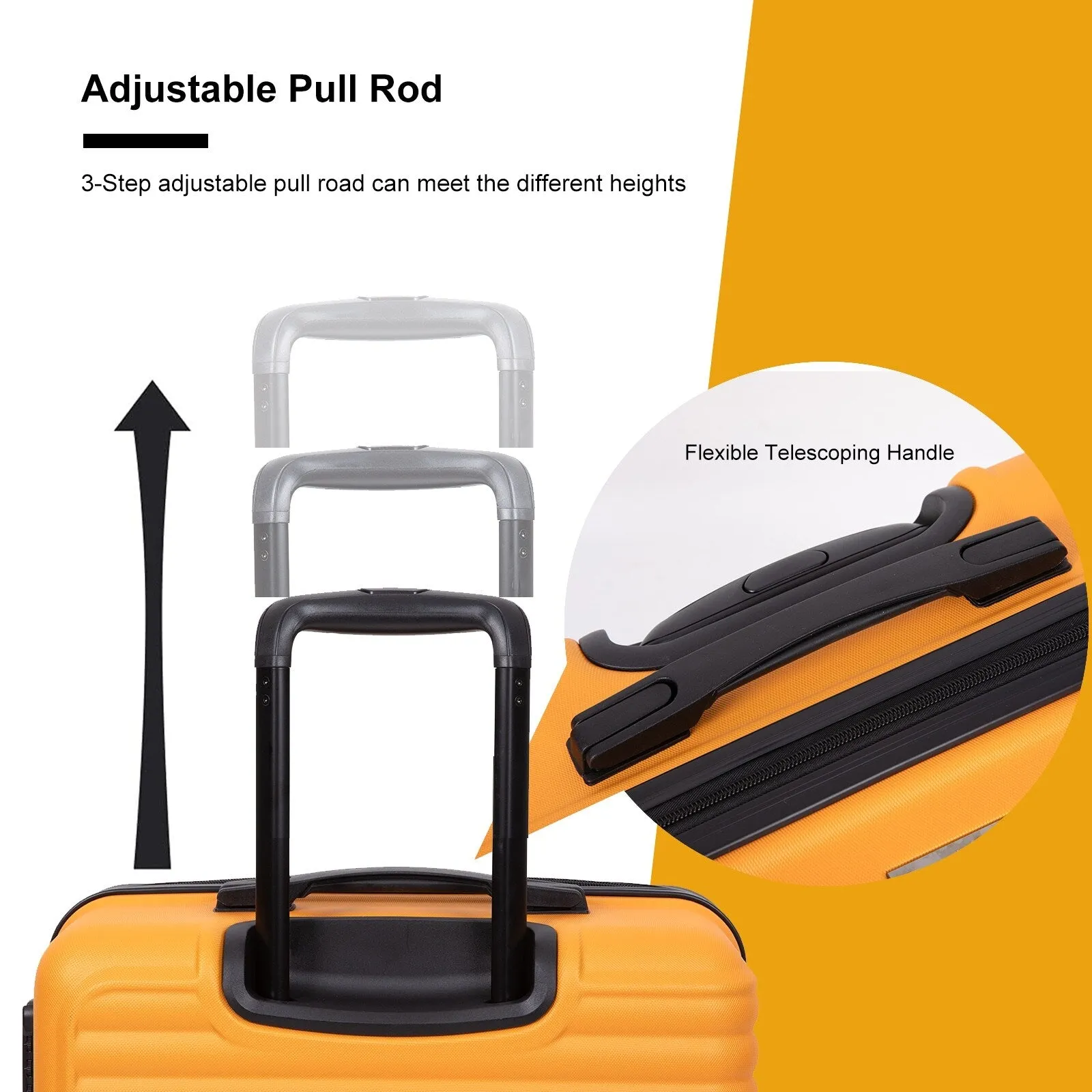 ABS 3 Piece Luggage Sets with TSA Lock and 2 Hooks, (20/24/28) Lightweight Suitcase with Spinner Wheels and Adjustable Pull Rod