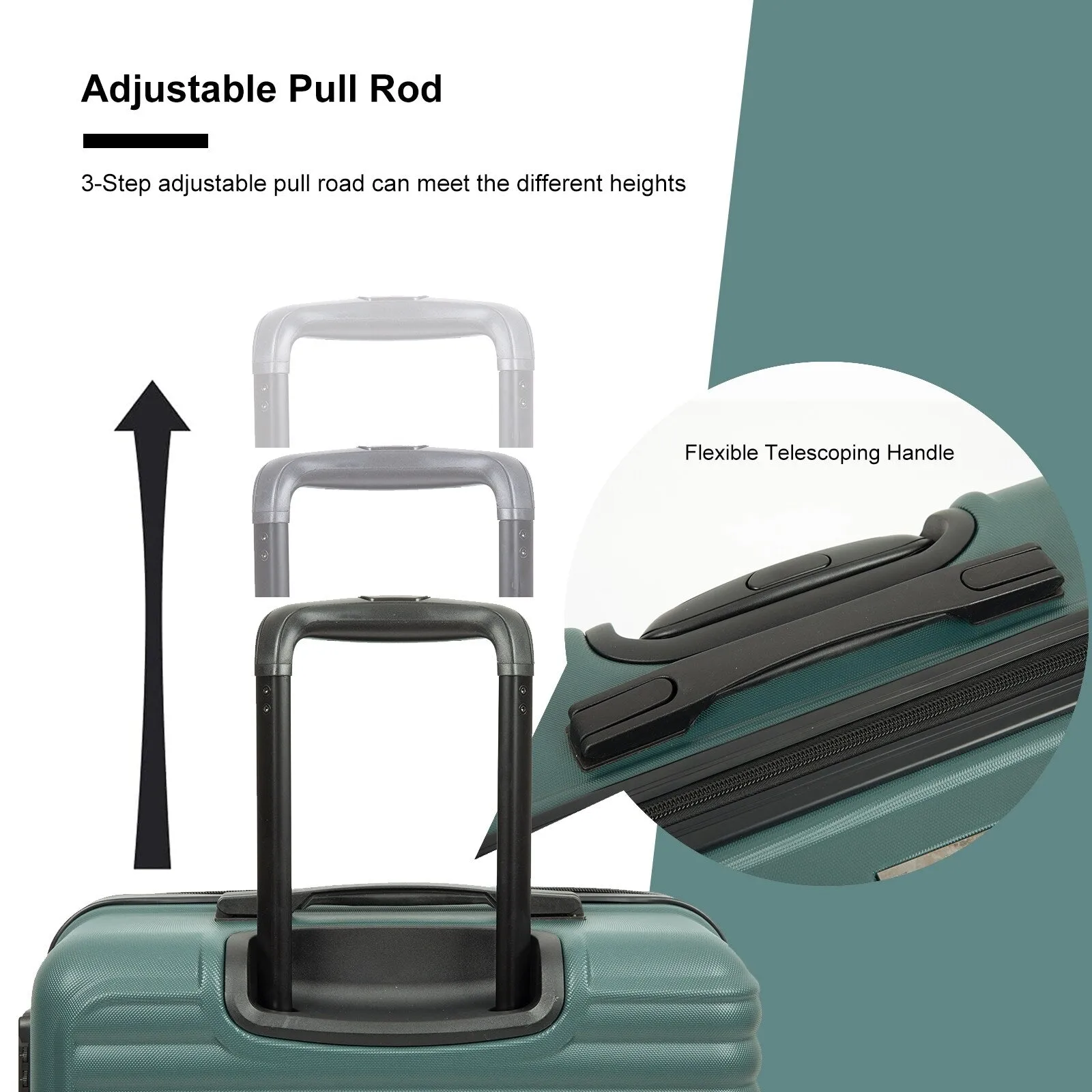 ABS 3 Piece Luggage Sets with TSA Lock and 2 Hooks, (20/24/28) Lightweight Suitcase with Spinner Wheels and Adjustable Pull Rod