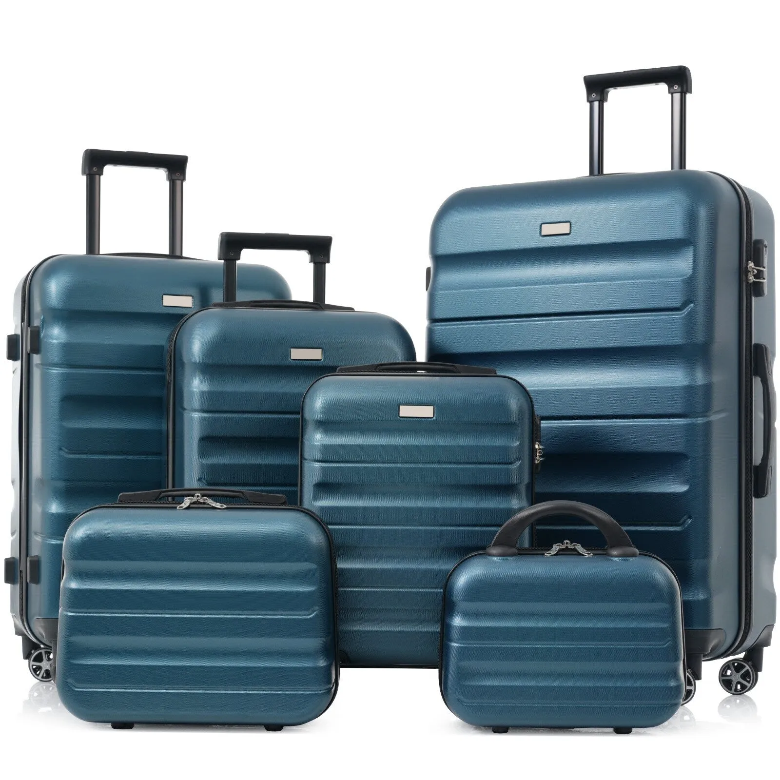 ABS Hardshell 6-Piece Luggage Set with Spinner Wheels and Combination Lock (12/14/16/20/24/28) Inch