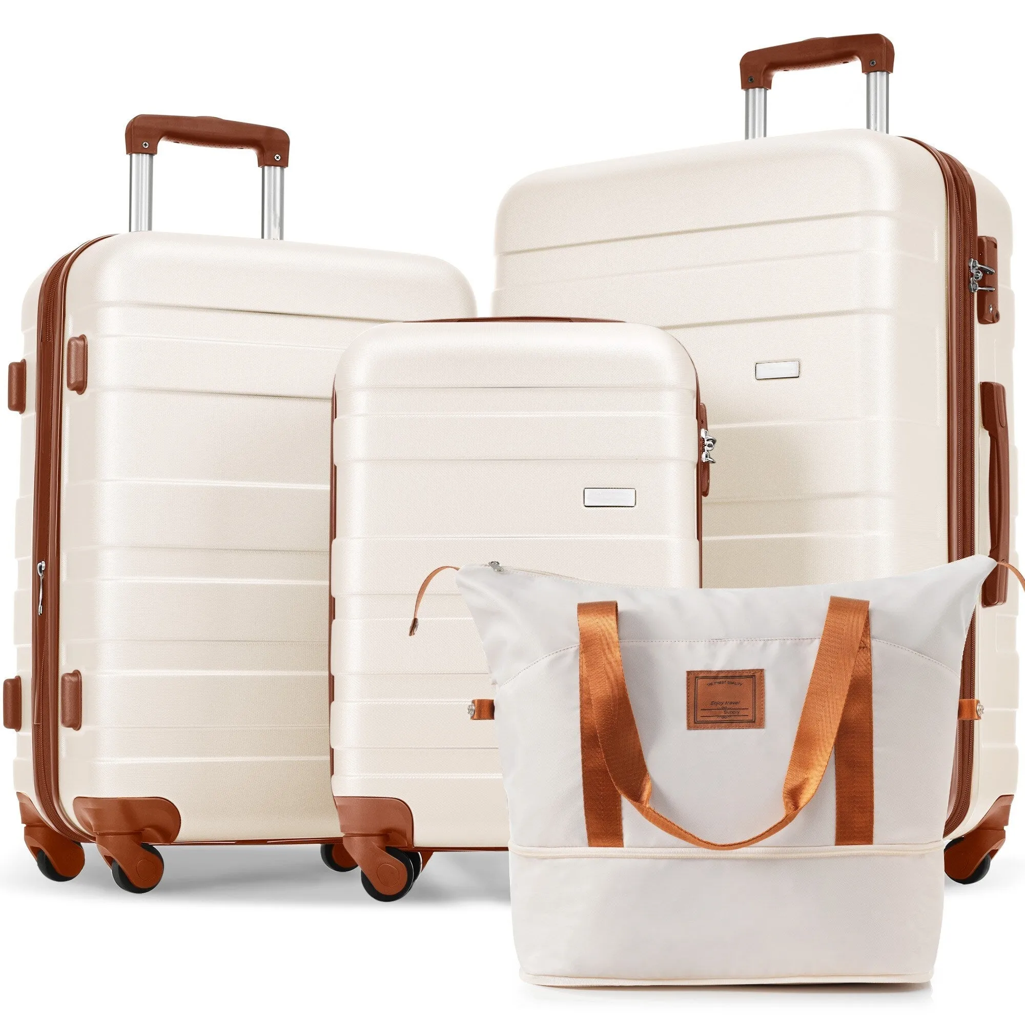 ABS Suitcase Set with Expandable Travel Bag and 4 Spinner Wheels, 4 Piece Luggage Sets with TSA Lock and Pockets