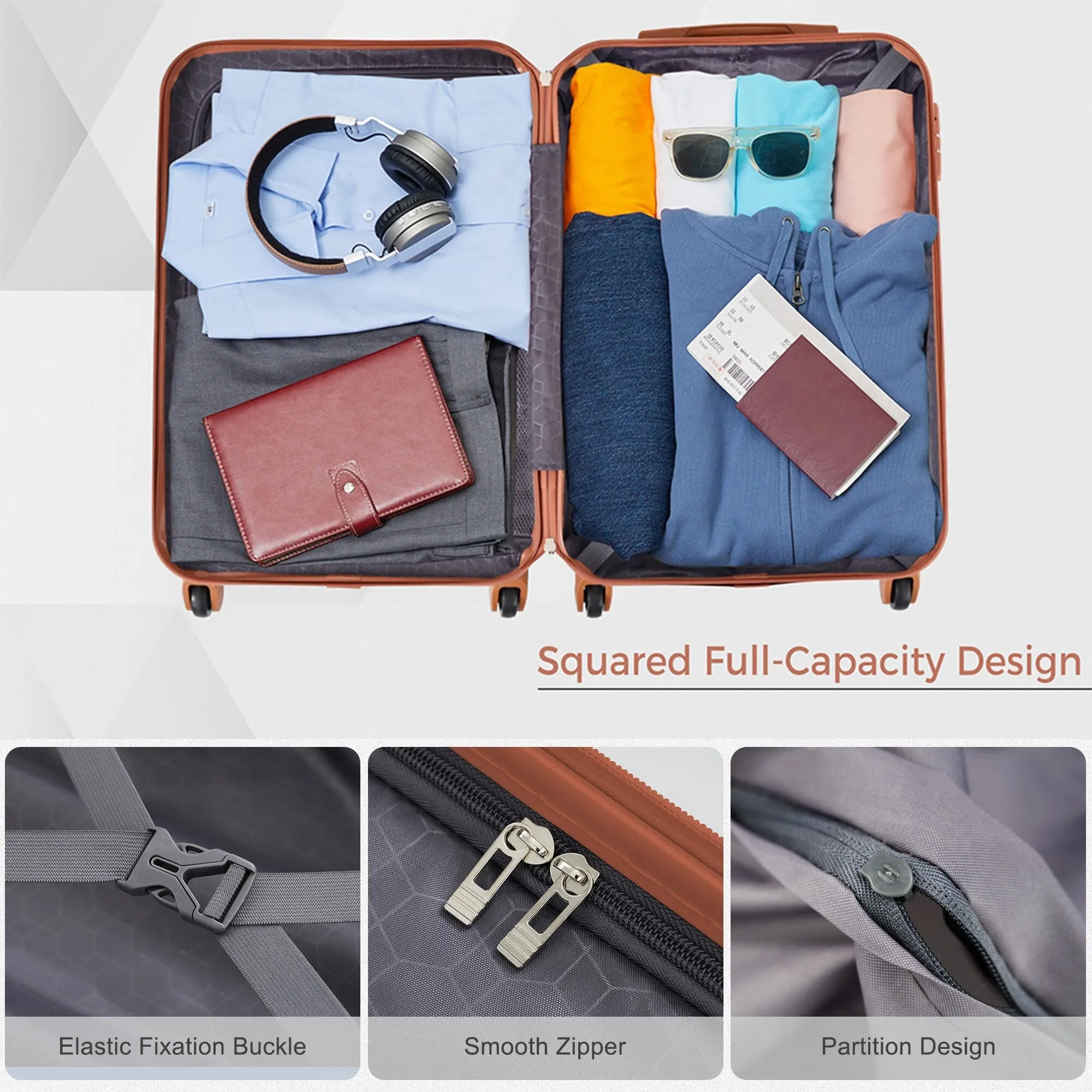 ABS Suitcase Set with Expandable Travel Bag and 4 Spinner Wheels, 4 Piece Luggage Sets with TSA Lock and Pockets
