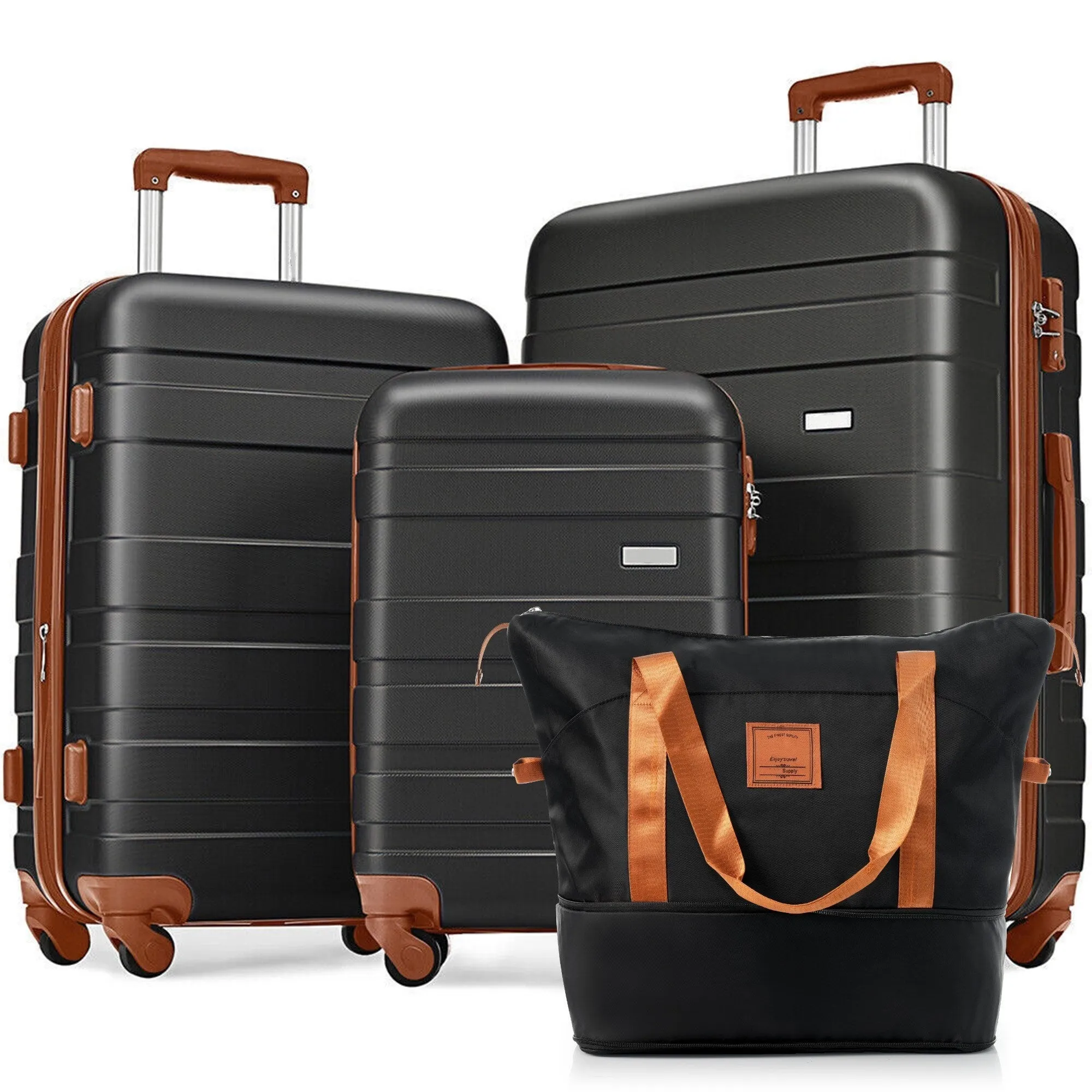 ABS Suitcase Set with Expandable Travel Bag and 4 Spinner Wheels, 4 Piece Luggage Sets with TSA Lock and Pockets
