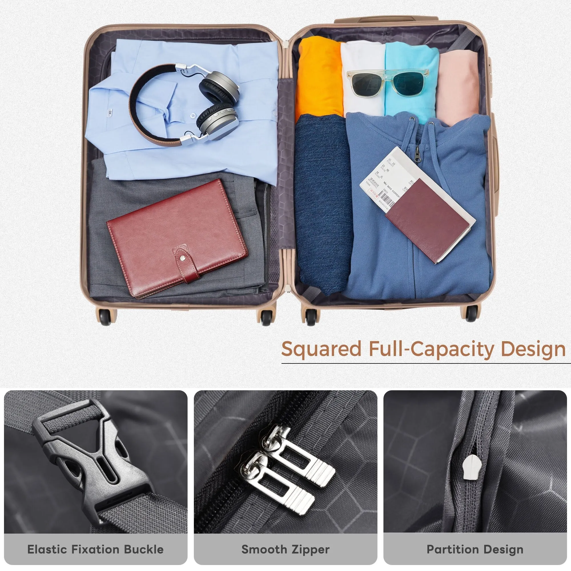 ABS Suitcase Set with Expandable Travel Bag and 4 Spinner Wheels, 4 Piece Luggage Sets with TSA Lock and Pockets