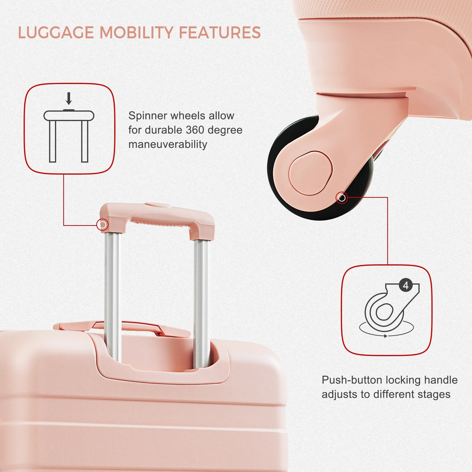 ABS Suitcase Set with Expandable Travel Bag and 4 Spinner Wheels, 4 Piece Luggage Sets with TSA Lock and Pockets