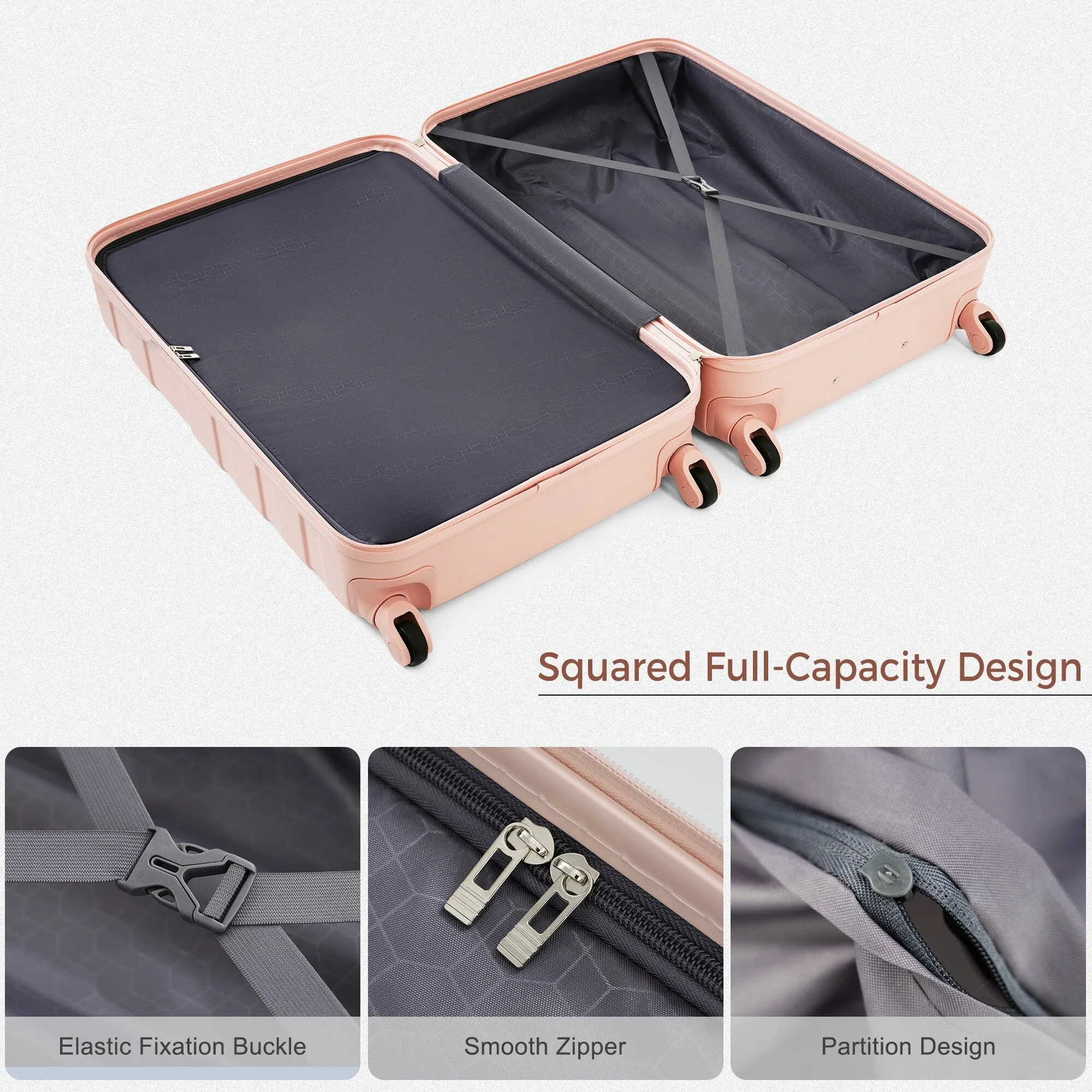 ABS Suitcase Set with Expandable Travel Bag and 4 Spinner Wheels, 4 Piece Luggage Sets with TSA Lock and Pockets