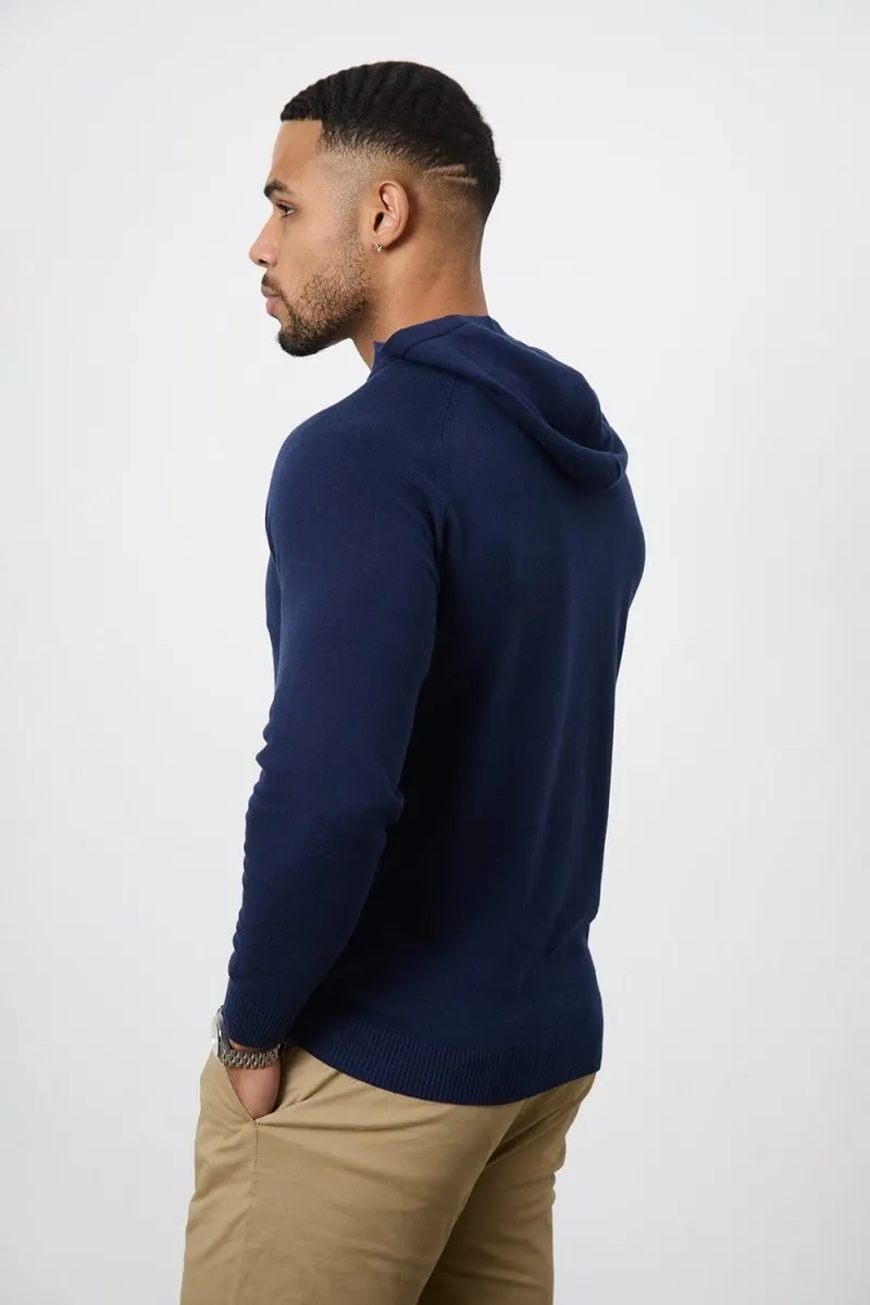 Cotton Knitted Hoodie in Navy