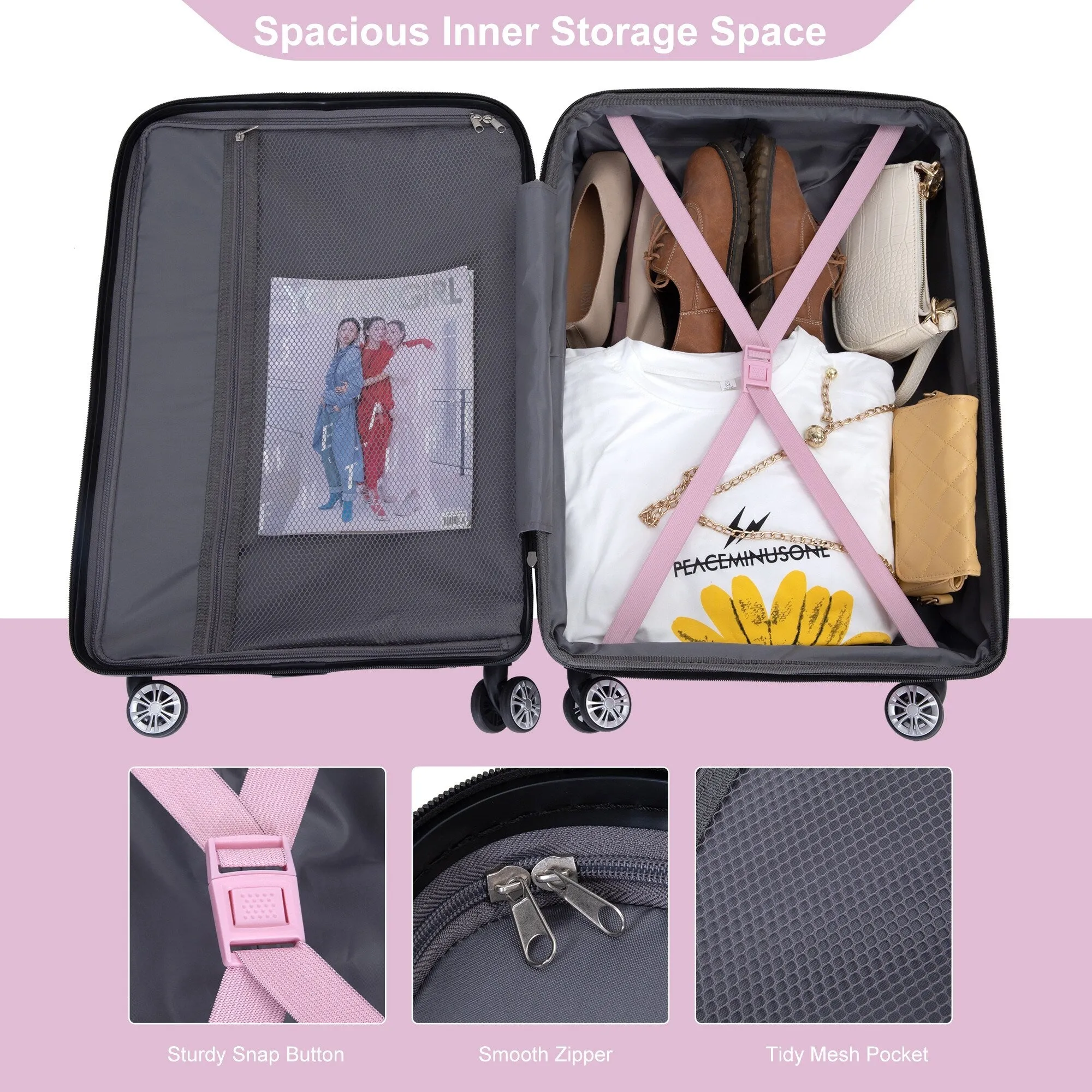 Double Spinner Wheels Luggage Sets with Hooks and TSA Lock