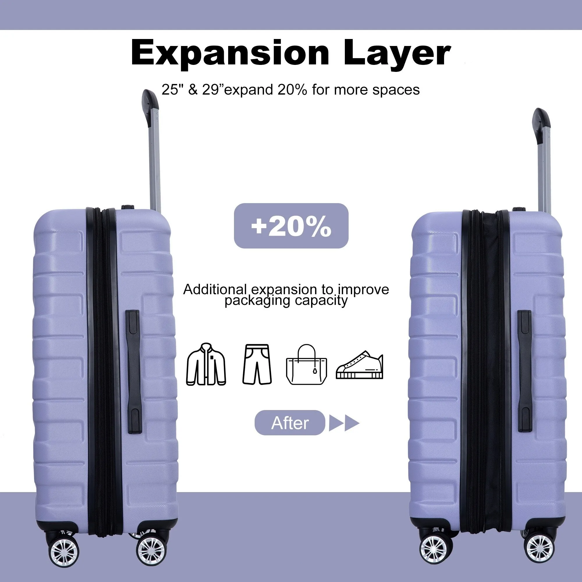 Double Spinner Wheels Luggage Sets with Hooks and TSA Lock