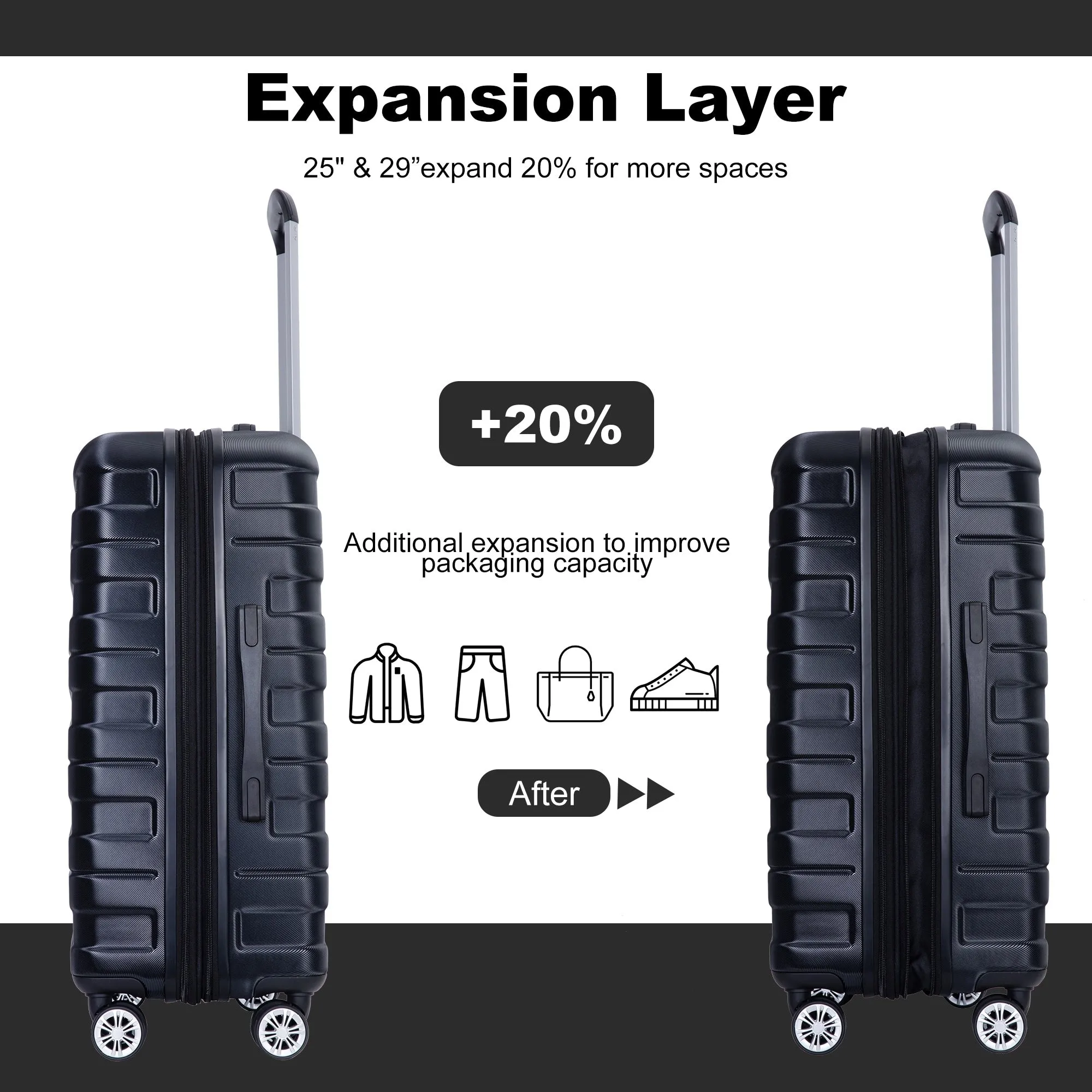 Double Spinner Wheels Luggage Sets with Hooks and TSA Lock