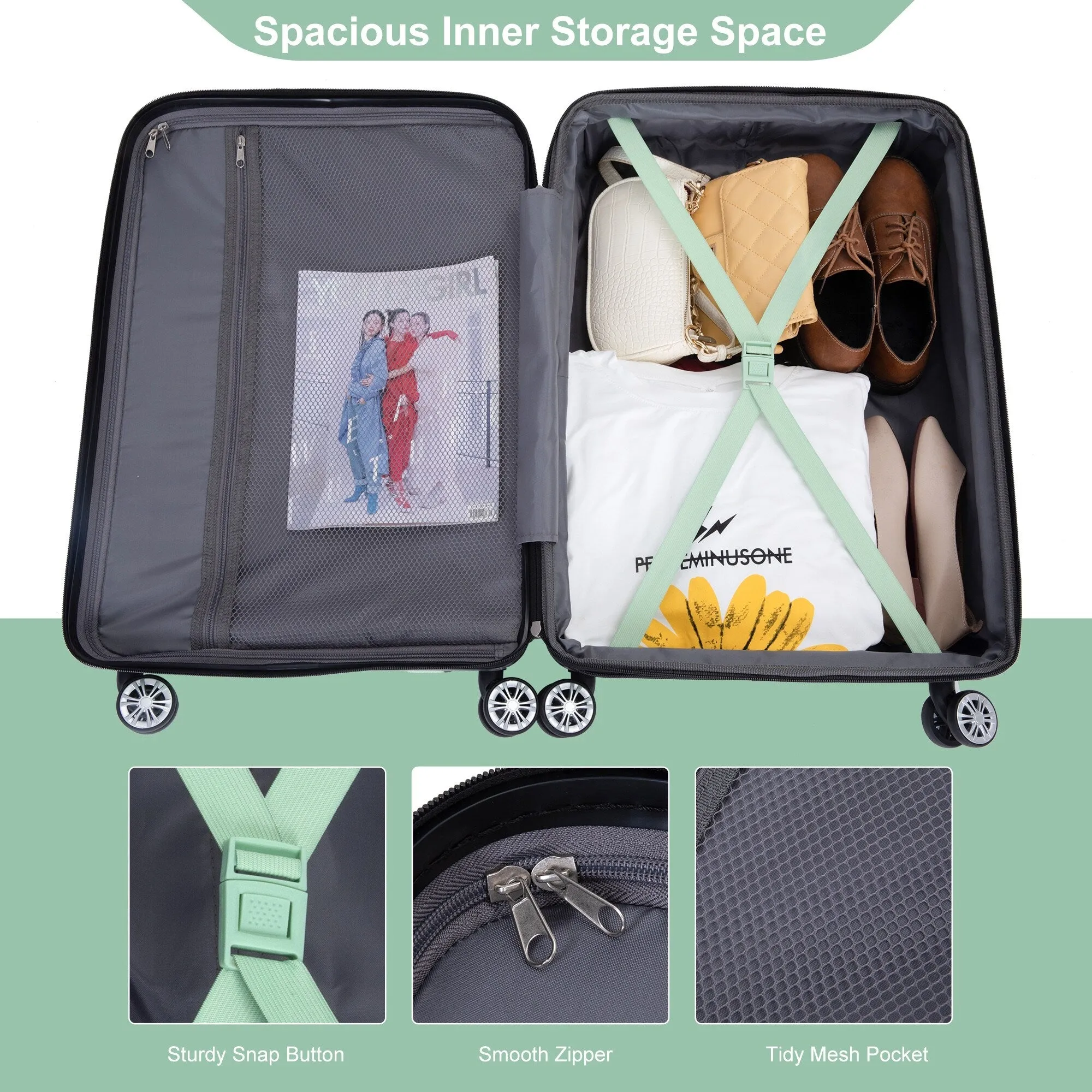 Double Spinner Wheels Luggage Sets with Hooks and TSA Lock