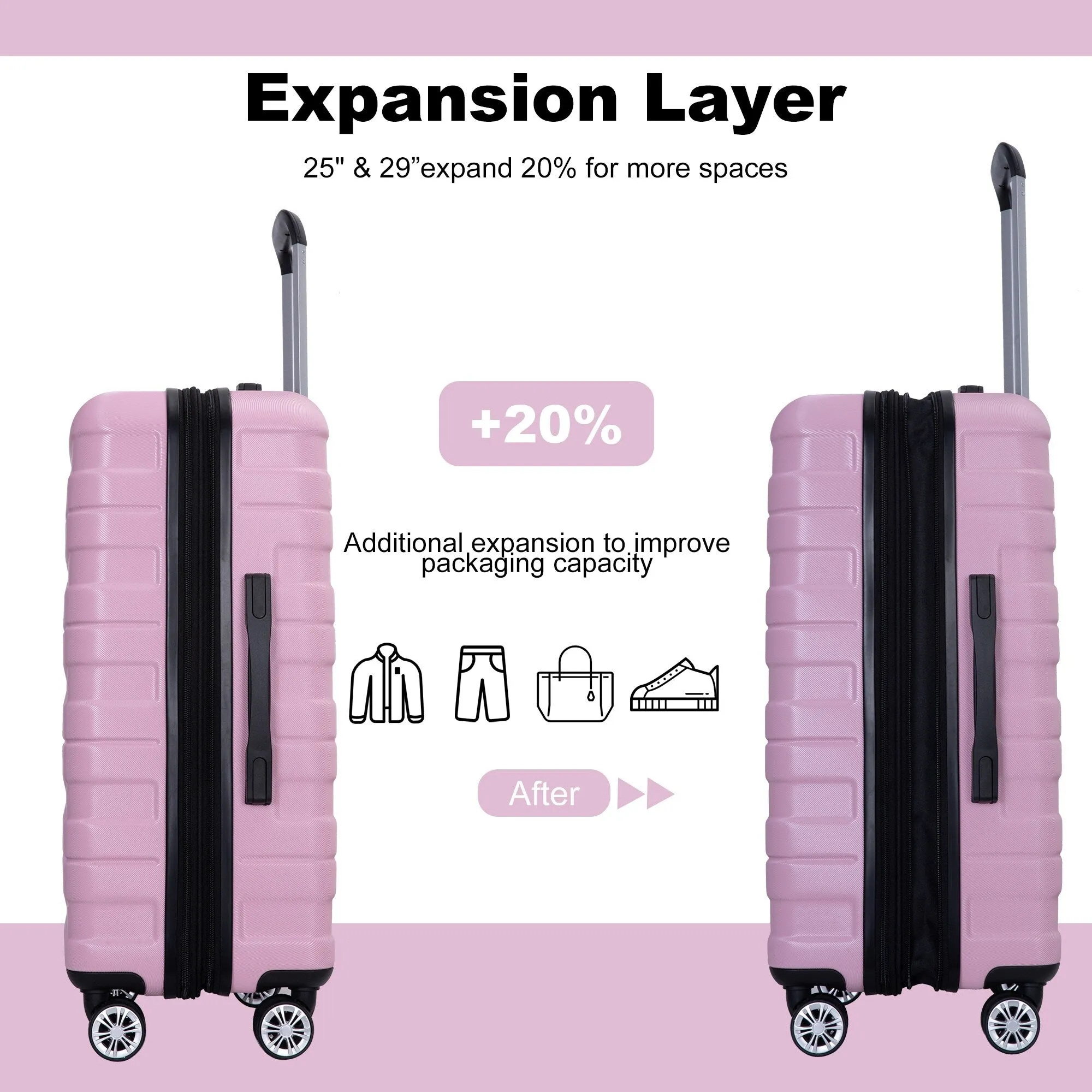 Double Spinner Wheels Luggage Sets with Hooks and TSA Lock