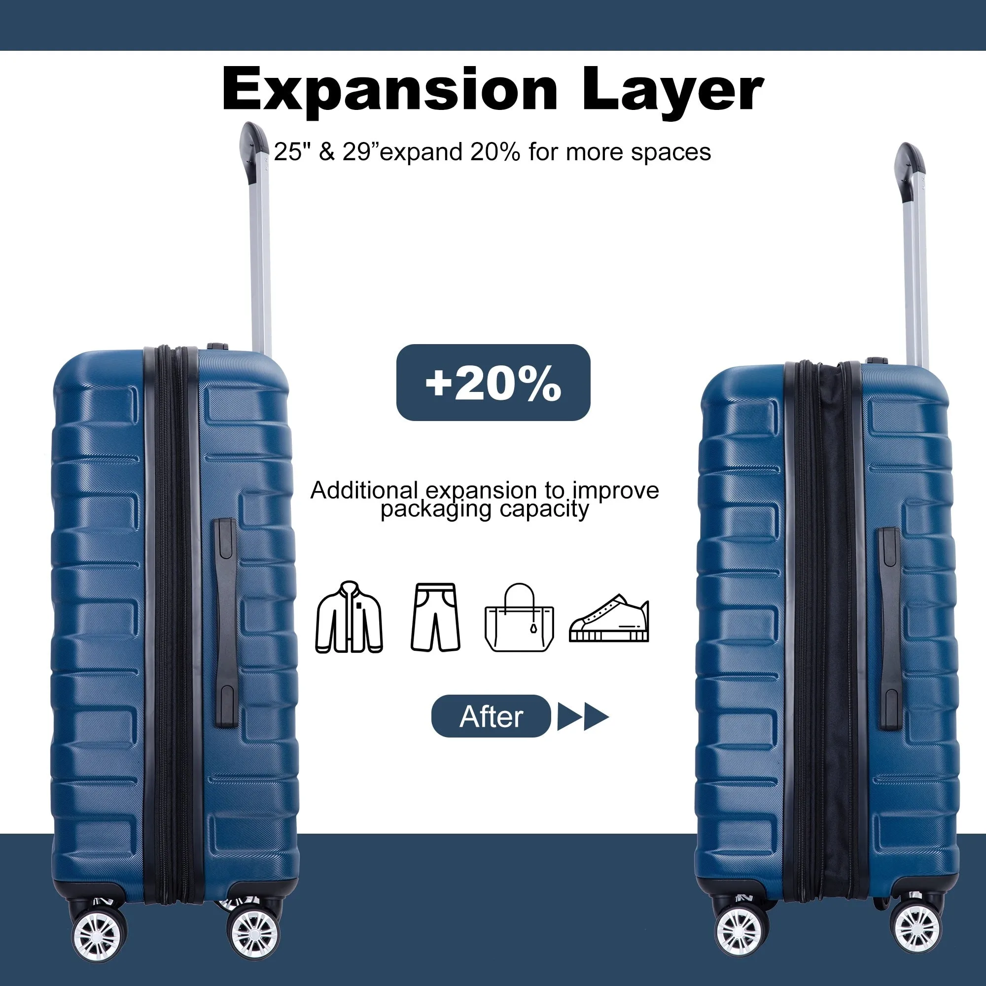 Double Spinner Wheels Luggage Sets with Hooks and TSA Lock