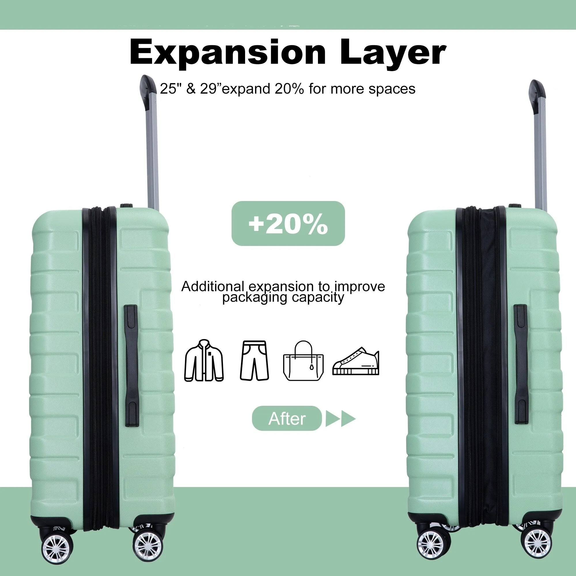 Double Spinner Wheels Luggage Sets with Hooks and TSA Lock