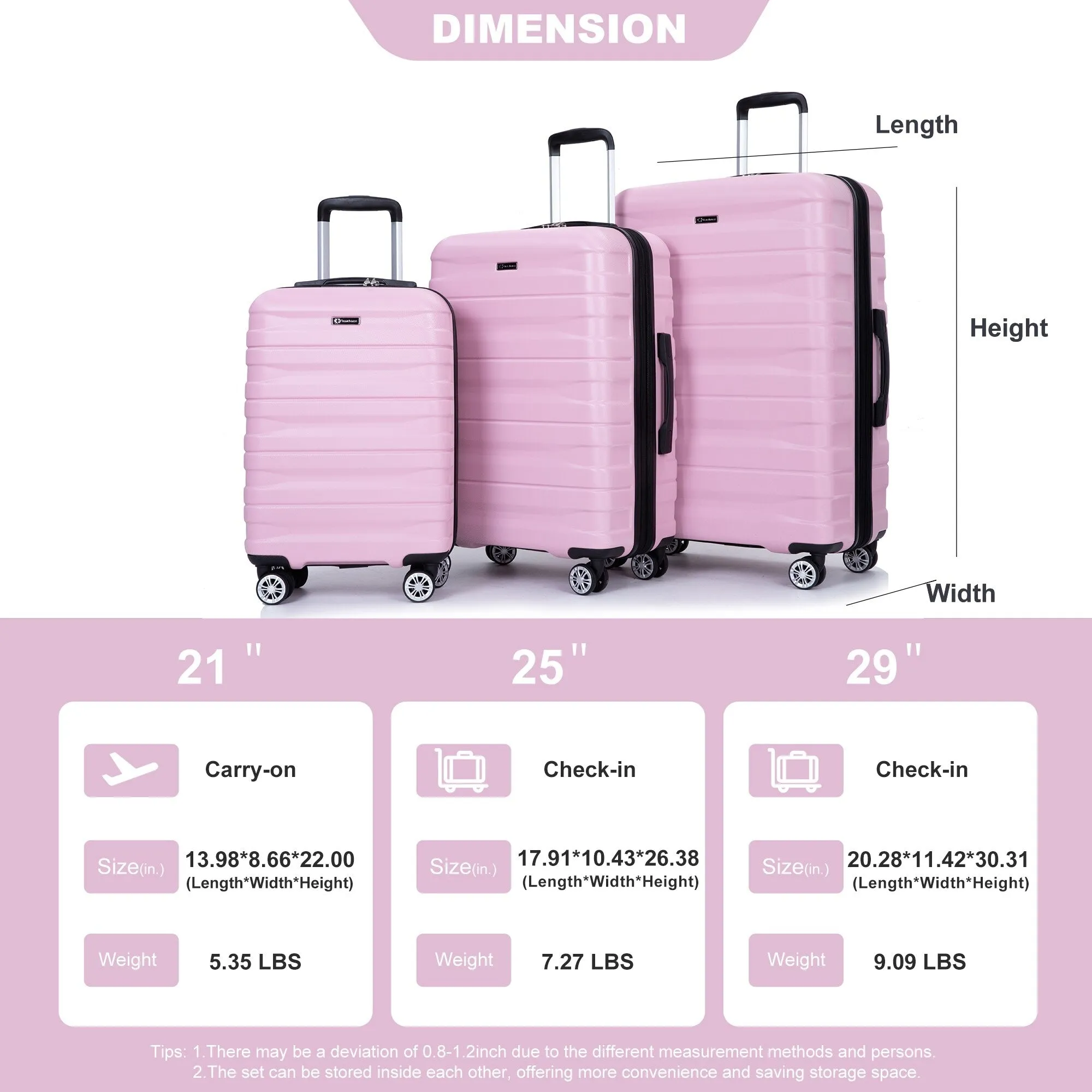 Double Spinner Wheels Luggage Sets with Hooks and TSA Lock