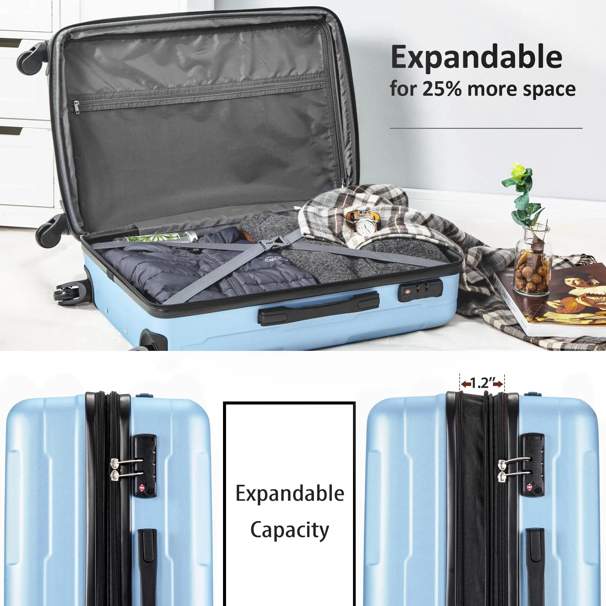 Expanable Spinner Wheel 2 Piece Luggage Set ABS Lightweight Suitcase with TSA Lock 20" 28"