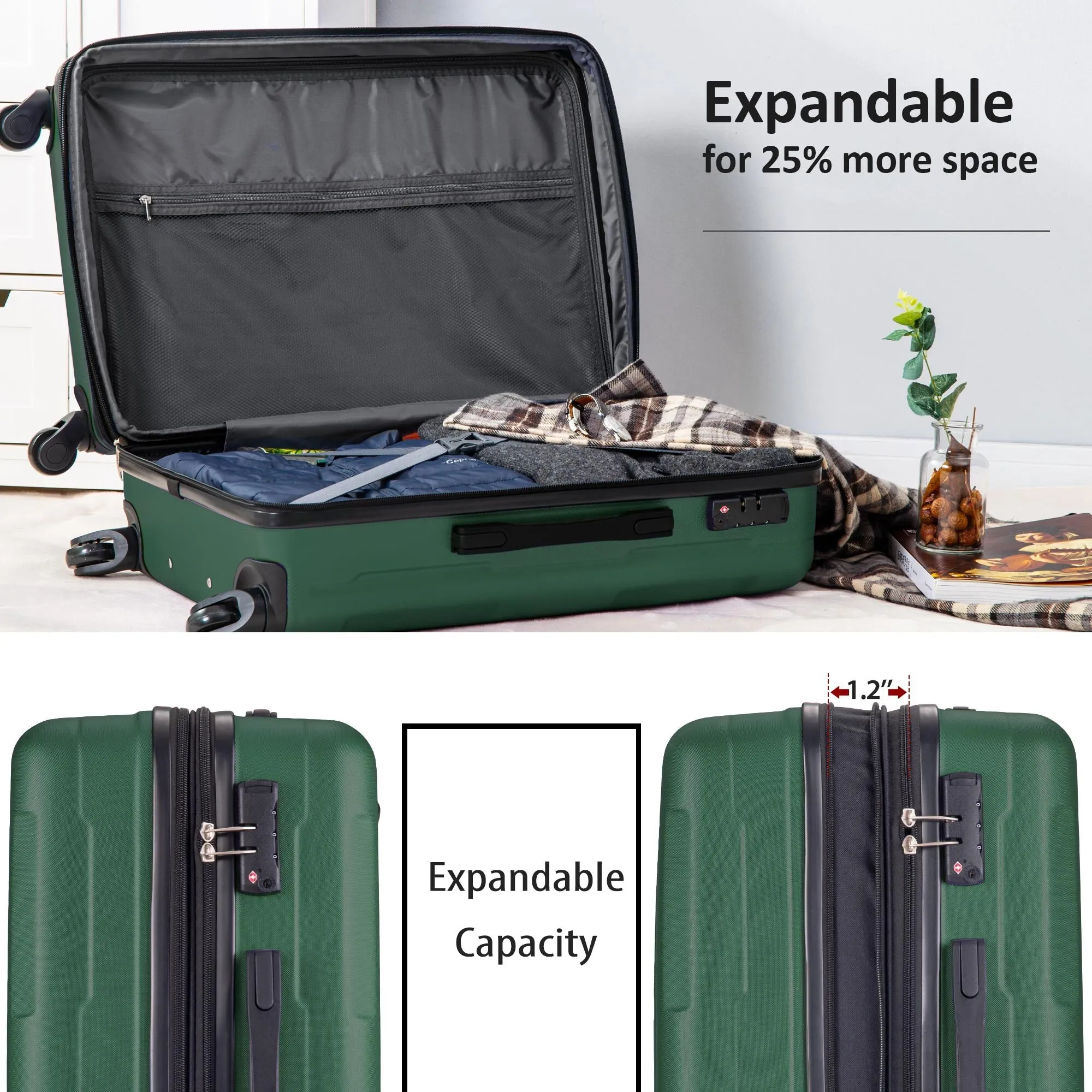 Expanable Spinner Wheel 2 Piece Luggage Set ABS Lightweight Suitcase with TSA Lock 20" 28"