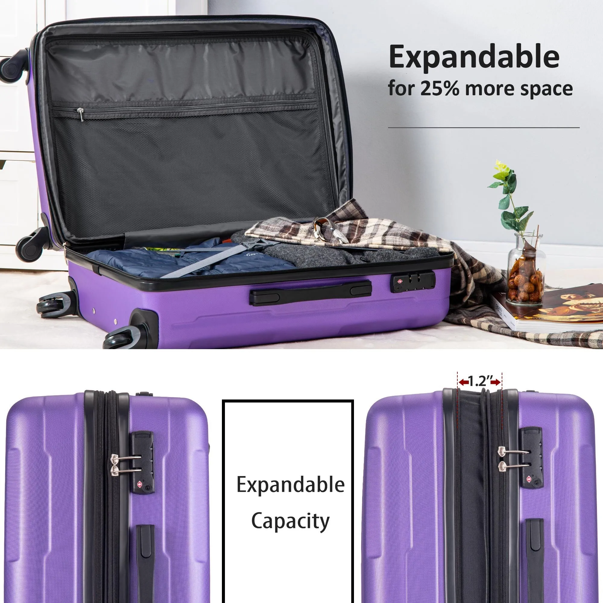 Expanable Spinner Wheel 2 Piece Luggage Set ABS Lightweight Suitcase with TSA Lock 20" 28"