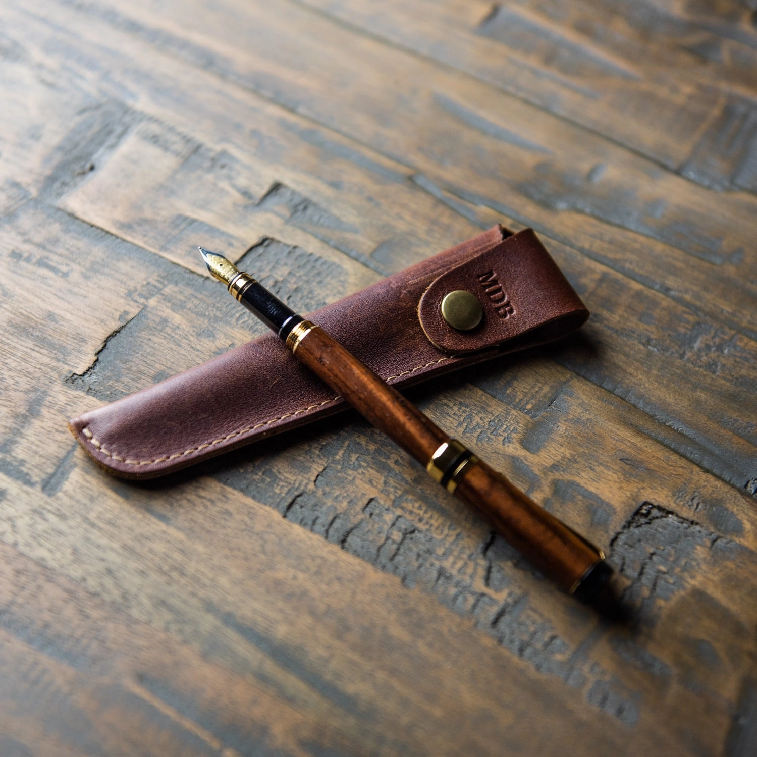 Hand-Turned Rose Wood Fountain Pen   Personalized Pen Sleeve