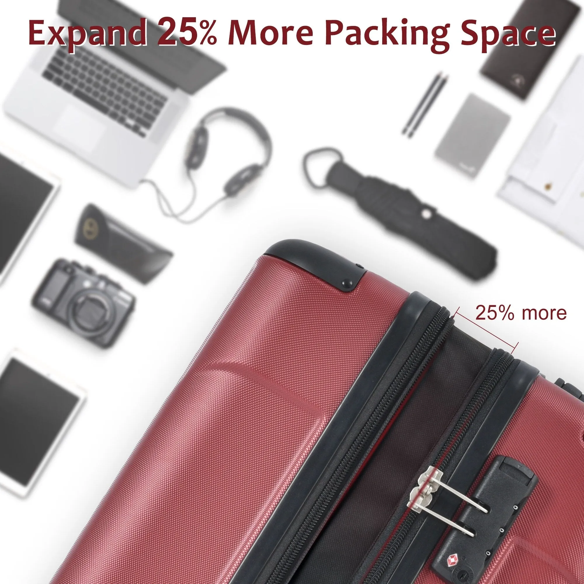 Hardshell Luggage Sets 3 Pcs Spinner Suitcase with TSA Lock Lightweight 20''24''28''