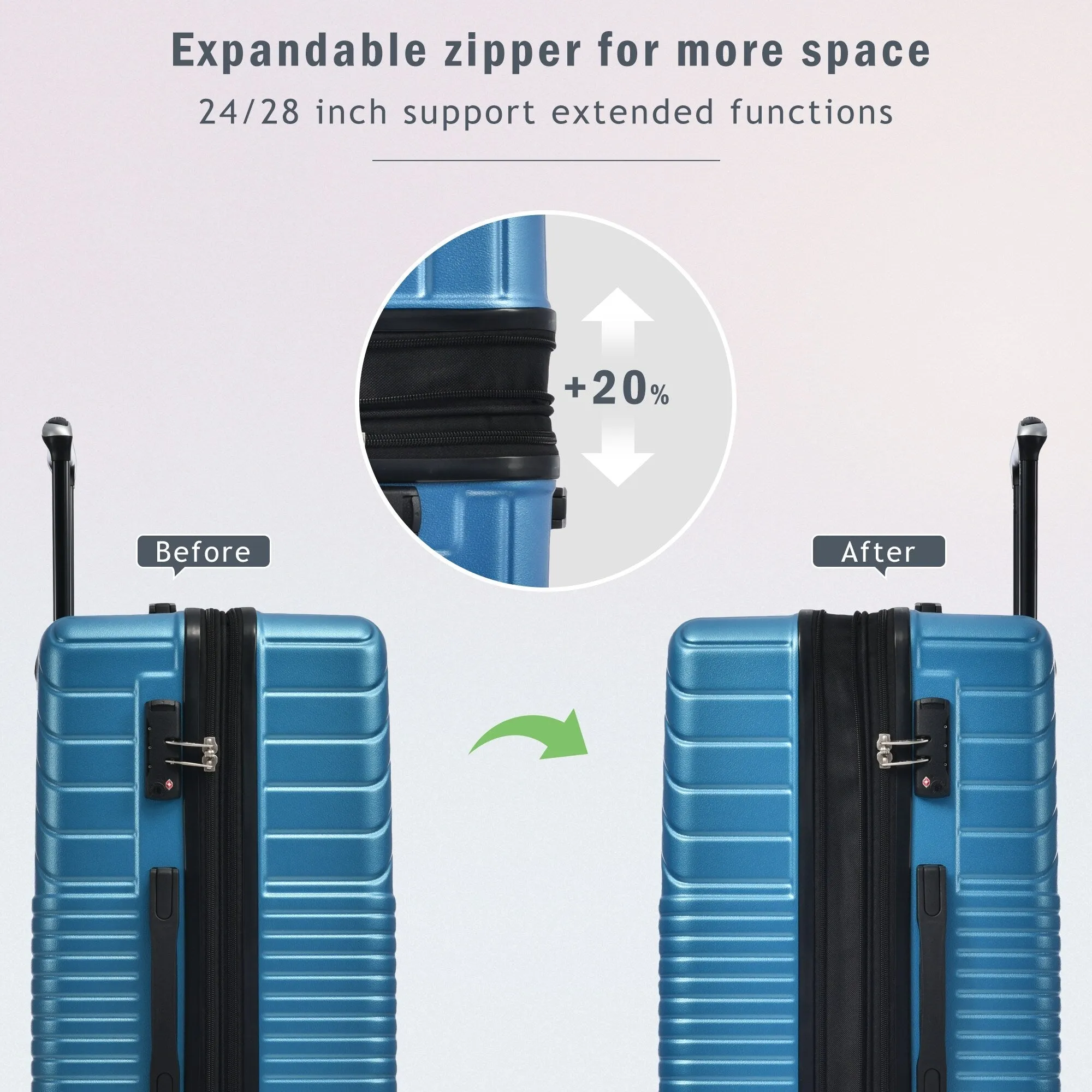 Hardshell Luggage Sets with Adjusted Handle and Spinner Wheels, 3 Pcs Lightweight Suitcase with Combination Lock (20''24''28'')