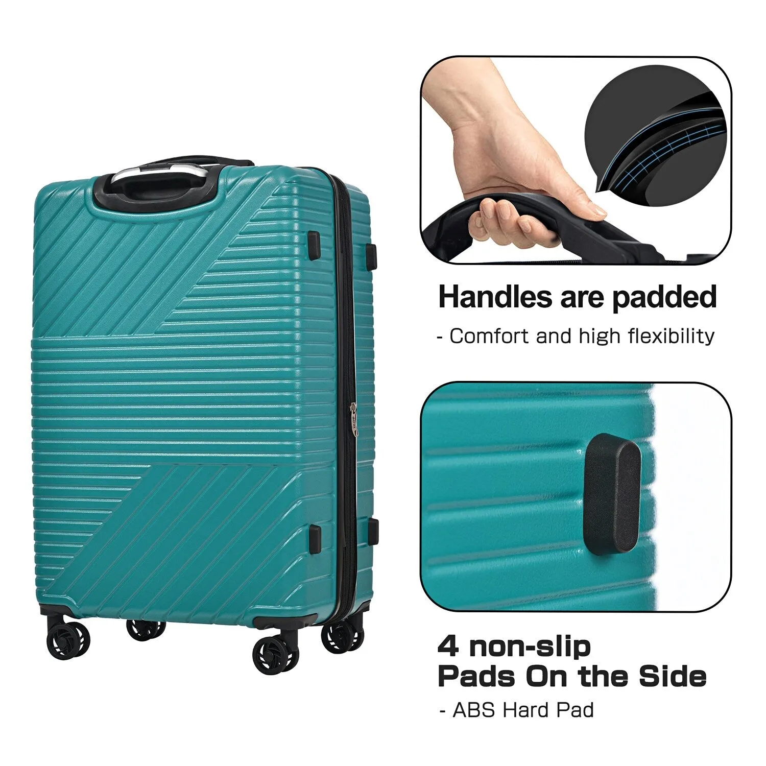 Hardshell Luggage Sets with Adjusted Handle and Spinner Wheels, 3 Pcs Lightweight Suitcase with Combination Lock (20''24''28'')