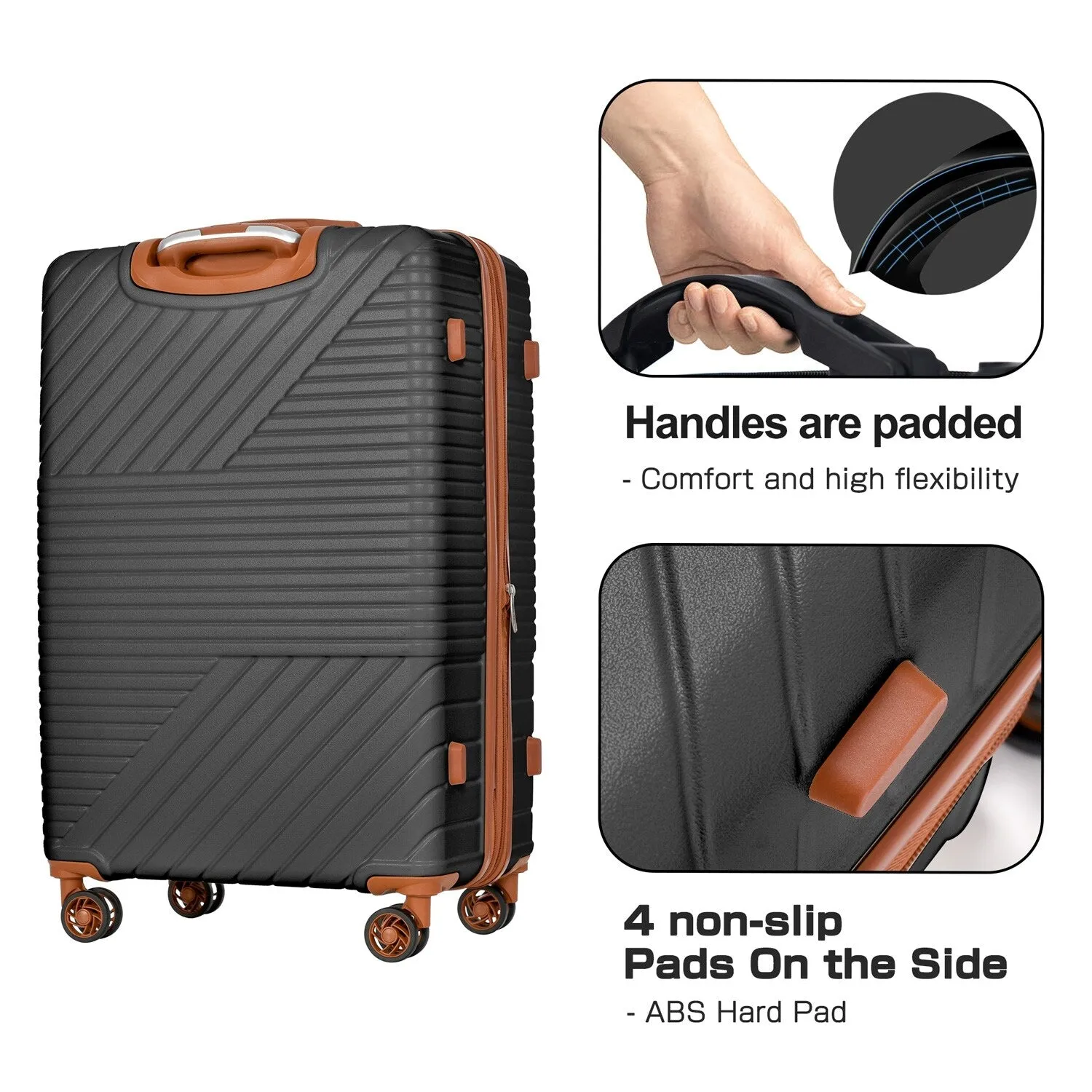 Hardshell Luggage Sets with Adjusted Handle and Spinner Wheels, 3 Pcs Lightweight Suitcase with Combination Lock (20''24''28'')