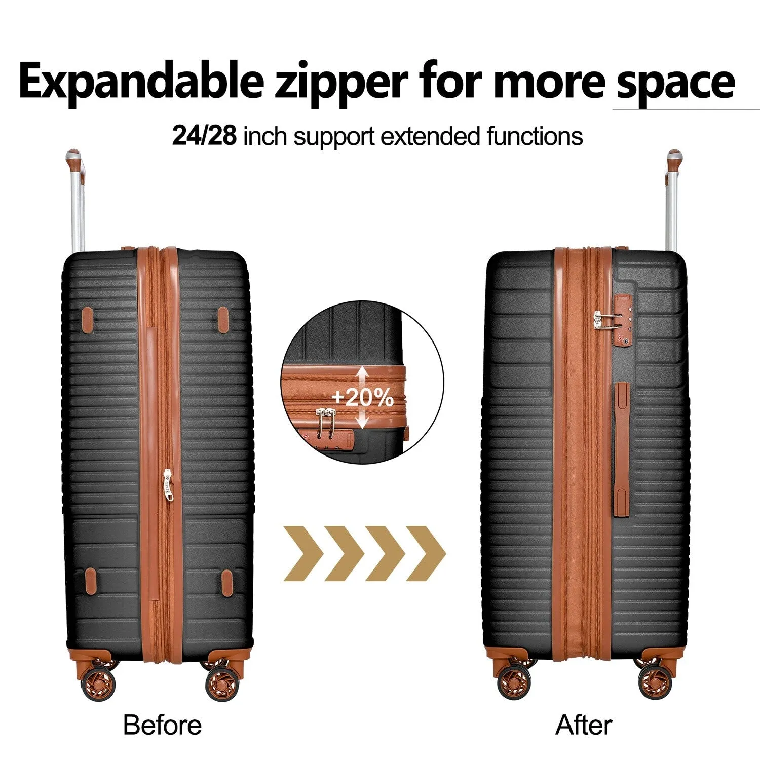Hardshell Luggage Sets with Adjusted Handle and Spinner Wheels, 3 Pcs Lightweight Suitcase with Combination Lock (20''24''28'')